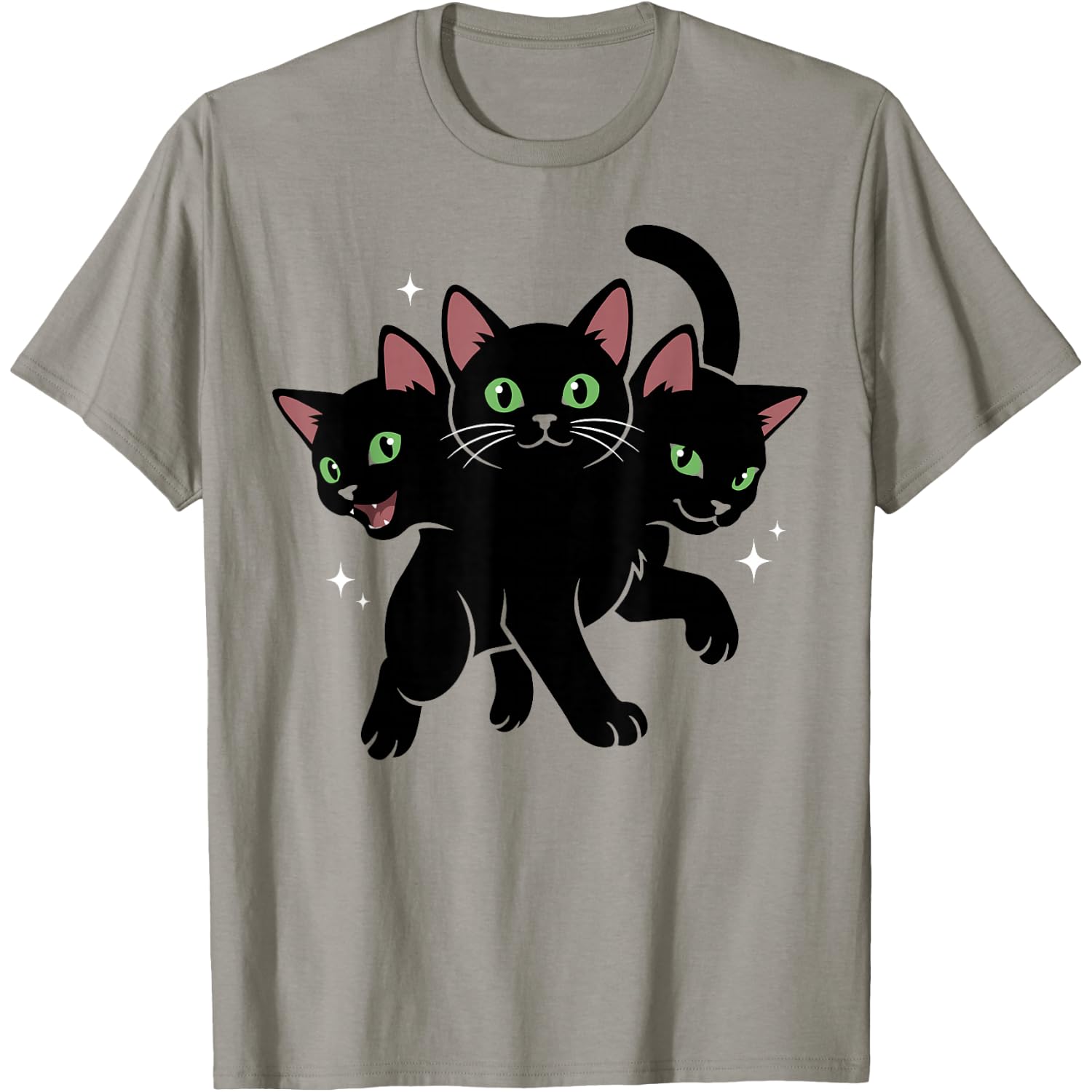 3 Headed Kitten Black Cat y2k Grunge Kawaii Halloween T-Shirt