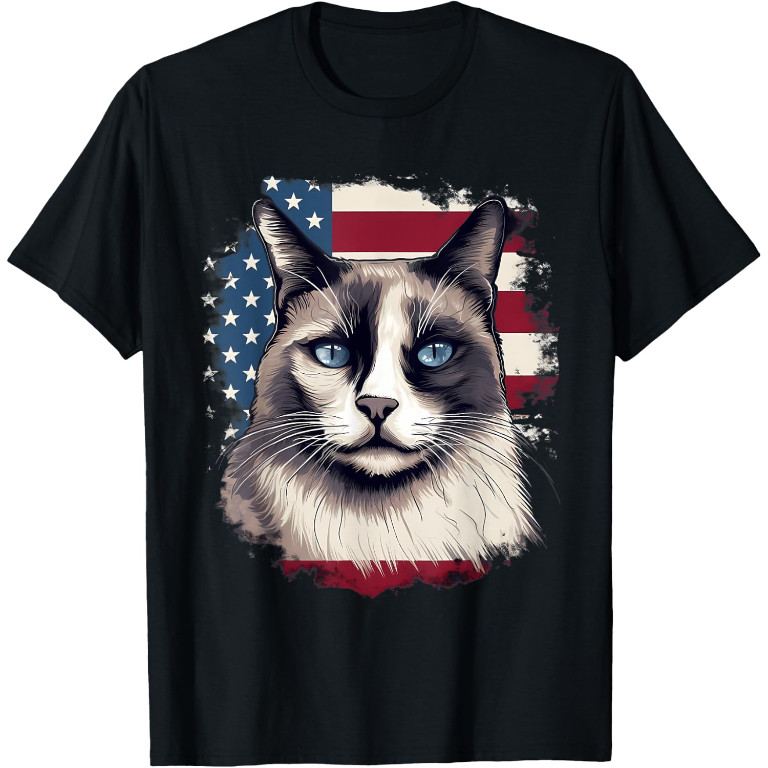 4th Of July US Flag Snowshoe Cat T-Shirt for Women Kids Men