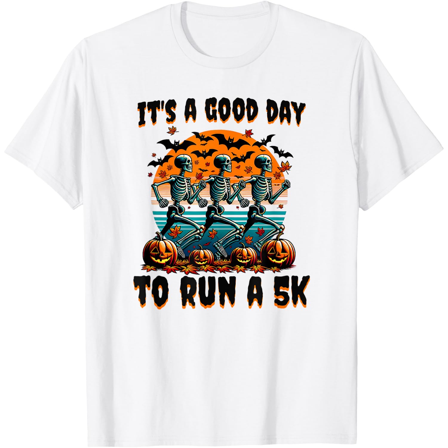 5k Runner Halloween Spooky Running Skeletons Goth Autumn T-Shirt