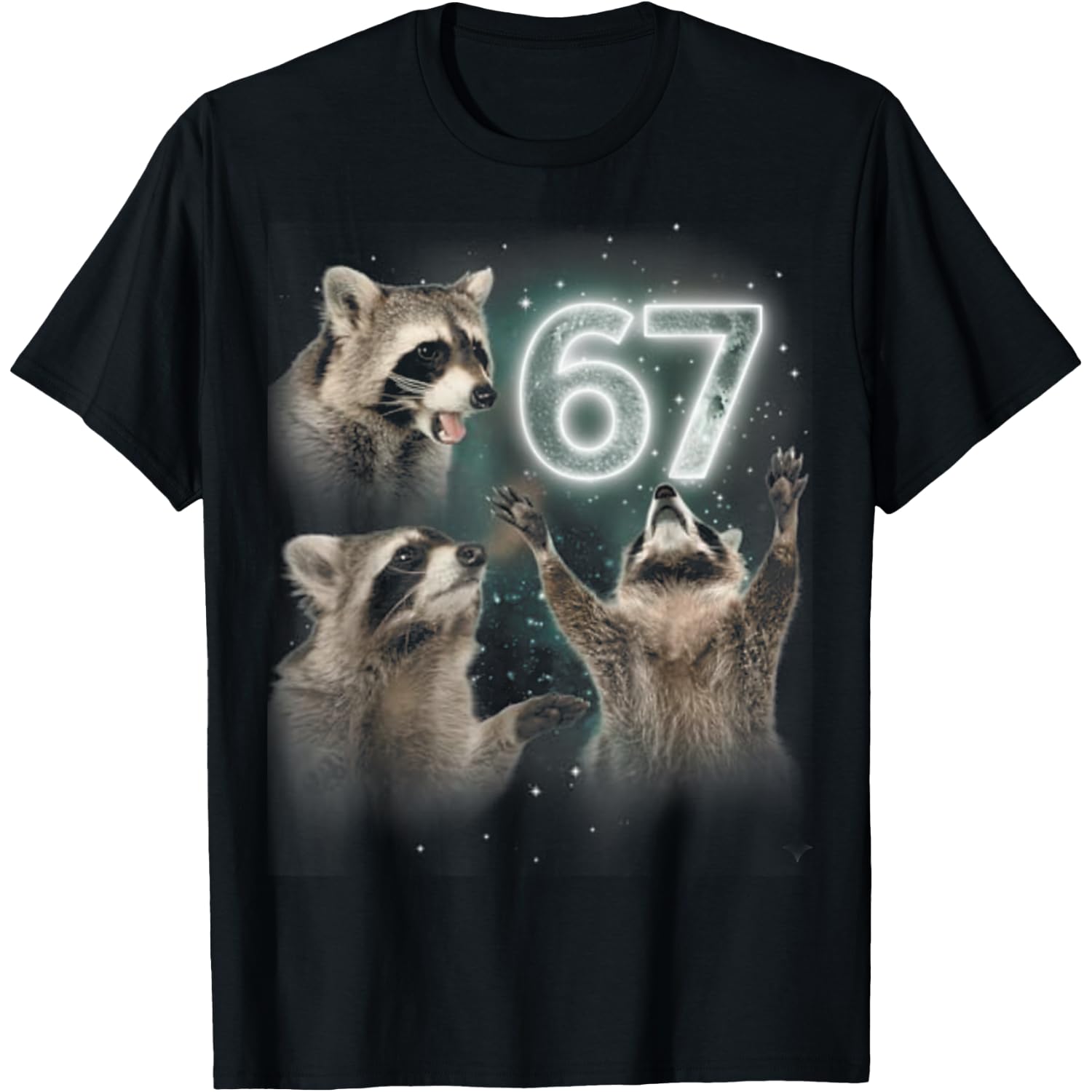 67 Meme Racoon Howling At The Moon 67 T-Shirt 6 7 Halloween T-Shirt