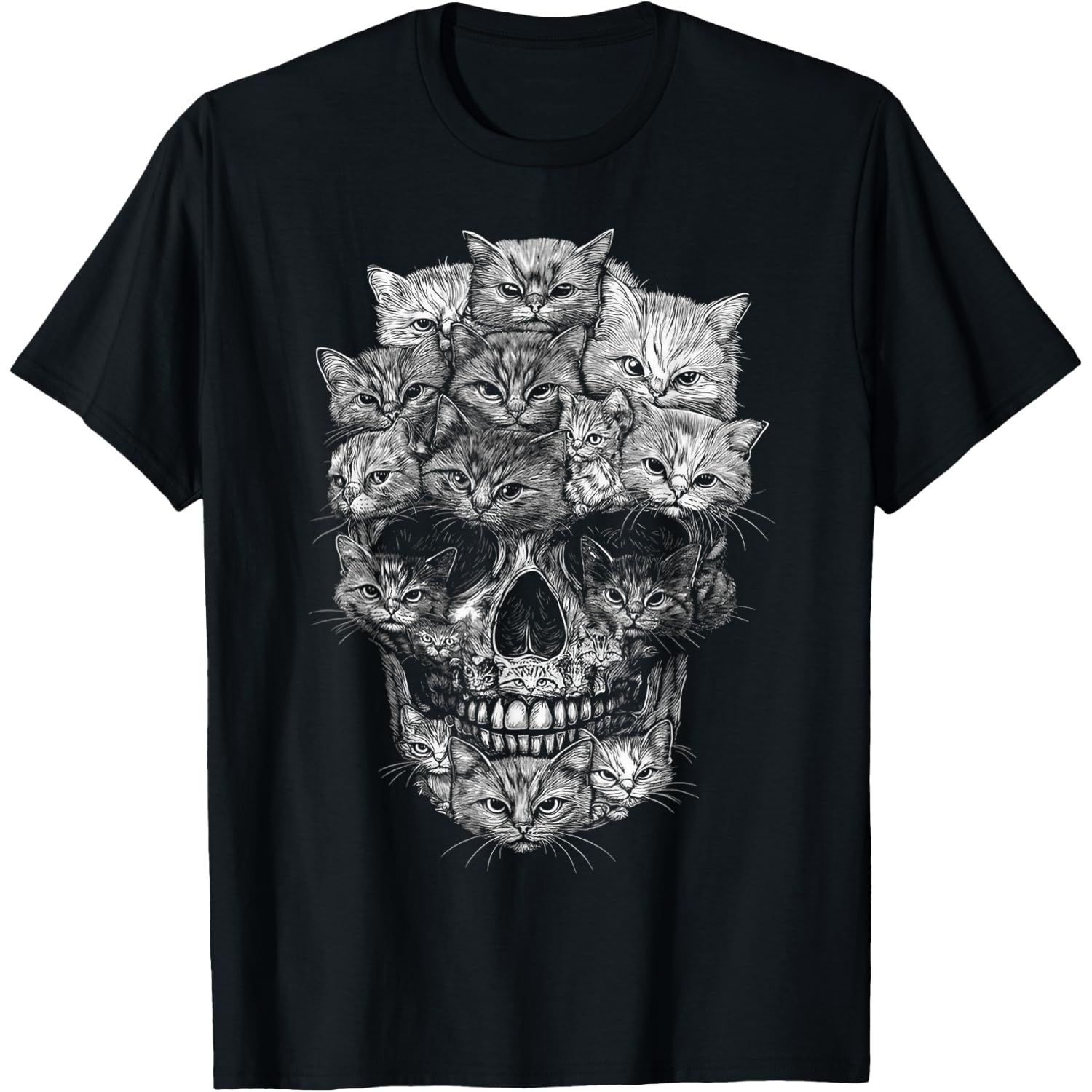 A Skull But It's Cats Kitty Skeleton Halloween Cat Skull T-Shirt
