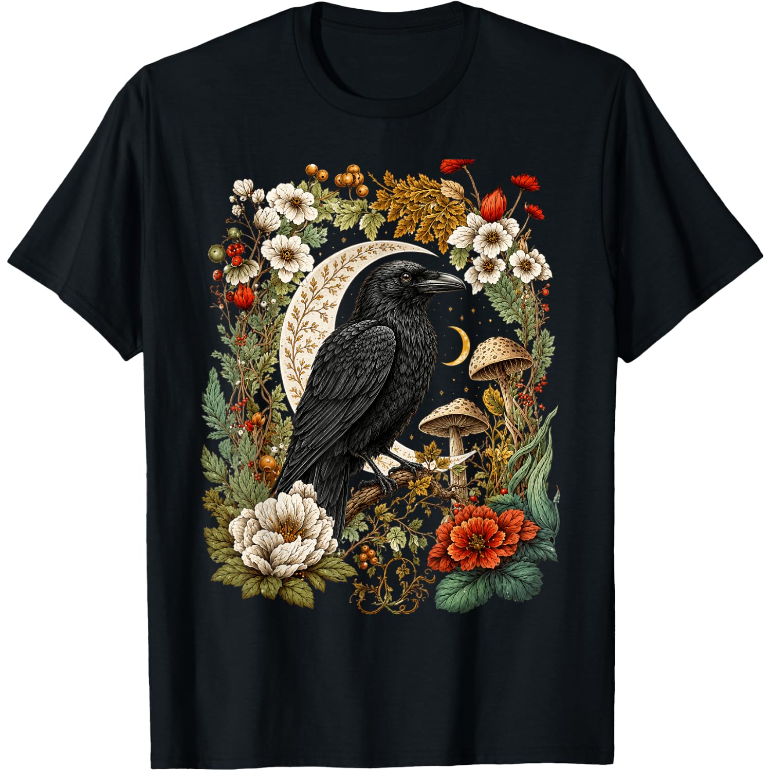 Aesthetic Goblincore Black Crow Halloween Cottagecore Art T-Shirt