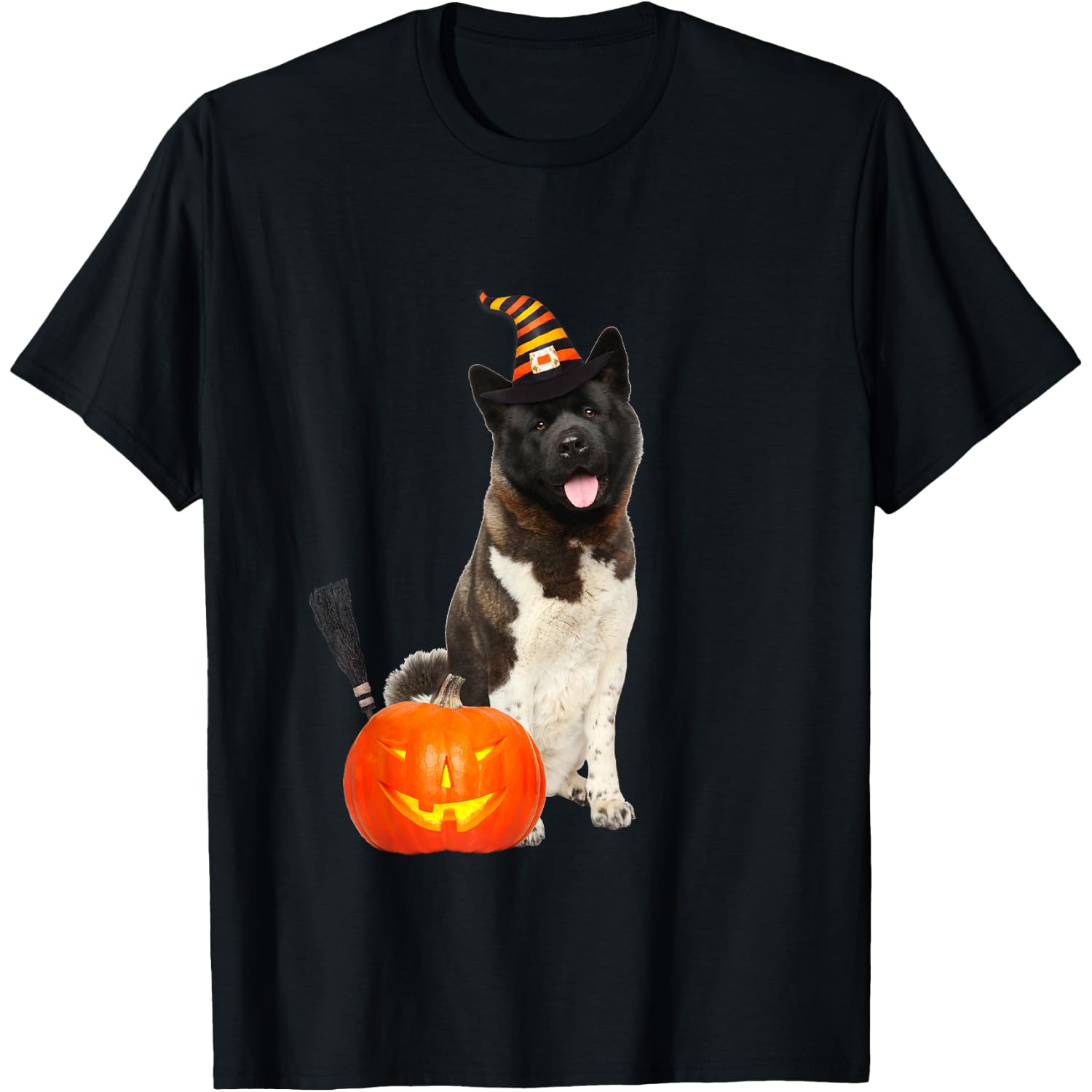 Akita Witch Hat Halloween Dog Costume T-Shirt