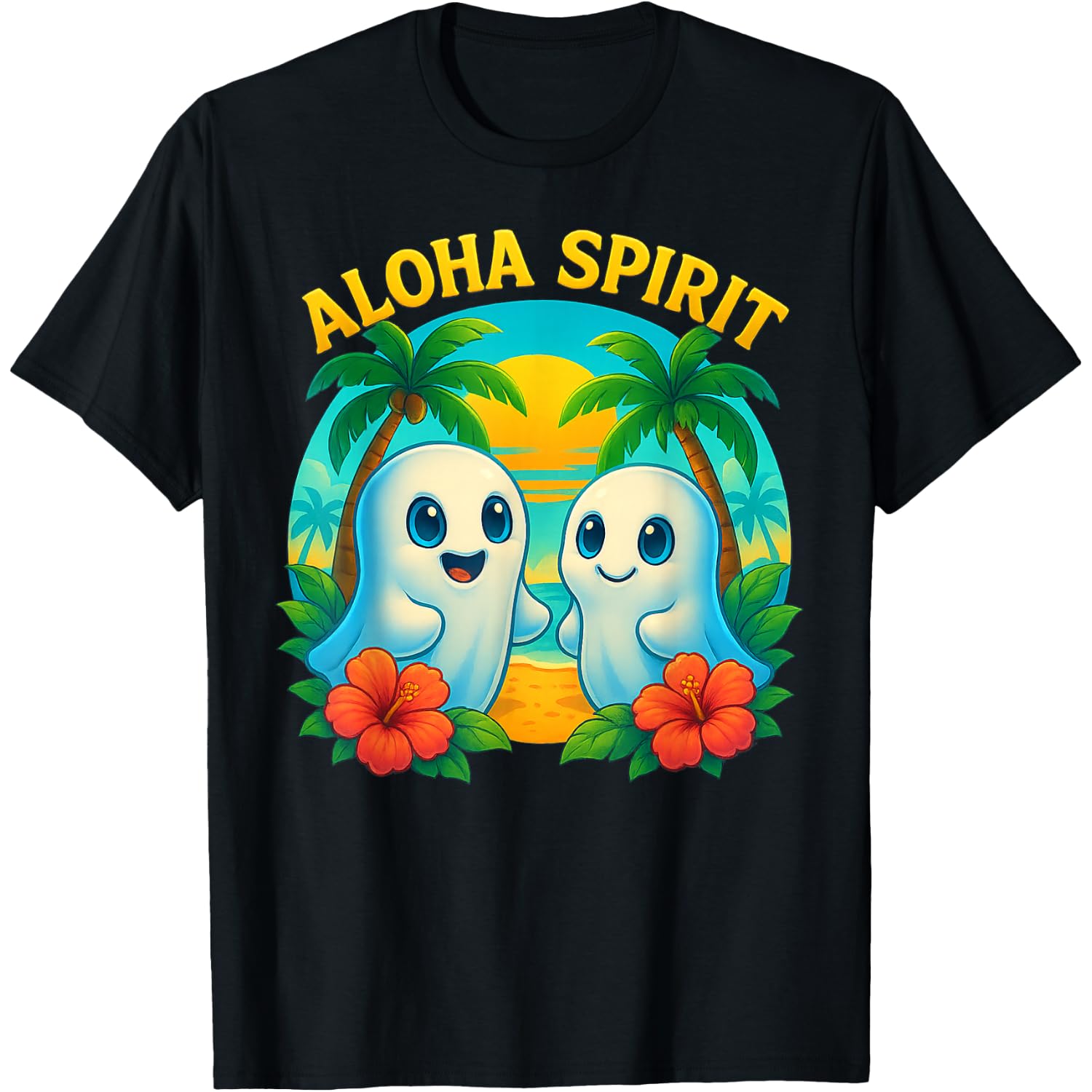 Aloha Spirit Funny Halloween Tropical Hawaii Friends Ghost T-Shirt