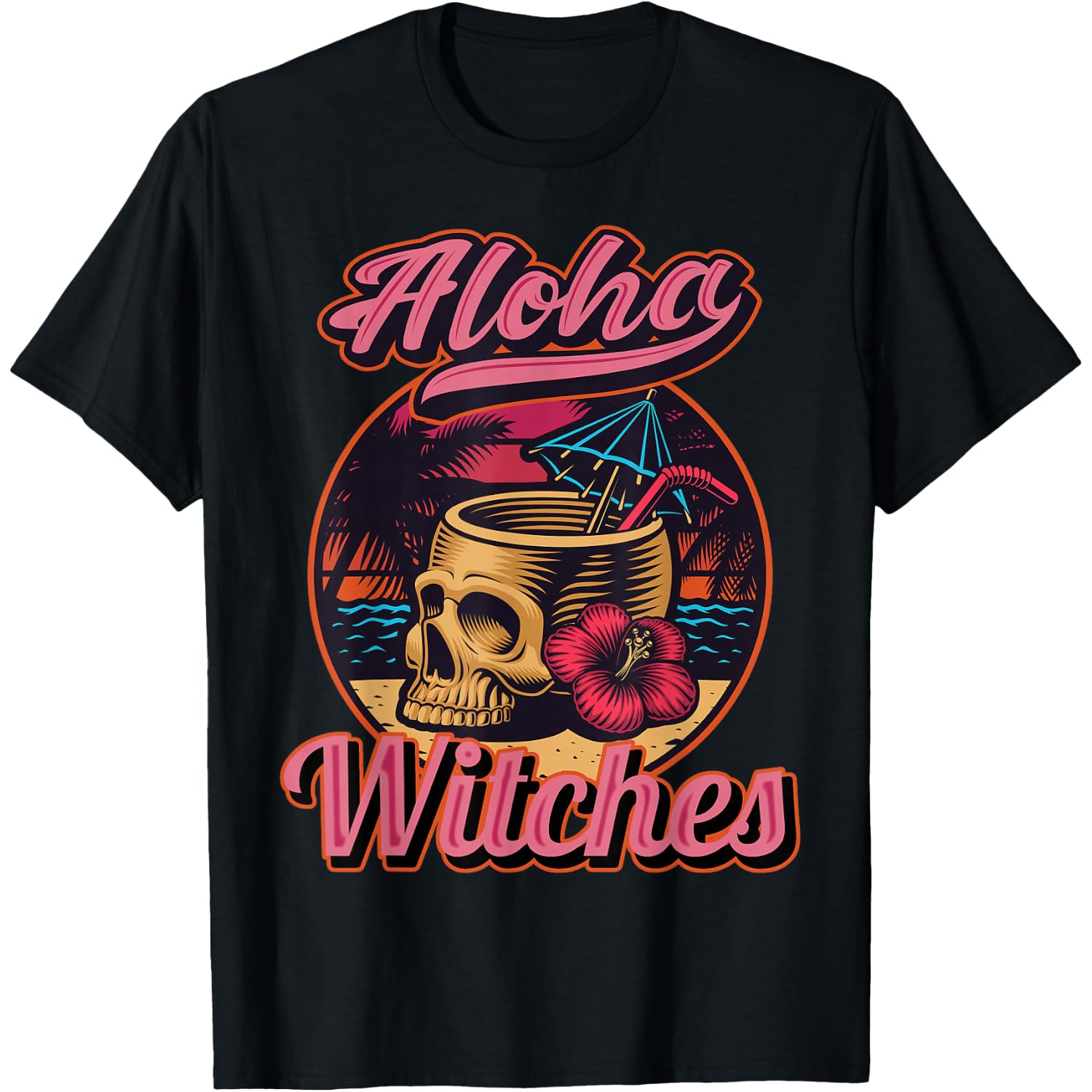 Aloha Witches Shirt Funny Halloween Hawaii Hawaiian Skull T-Shirt