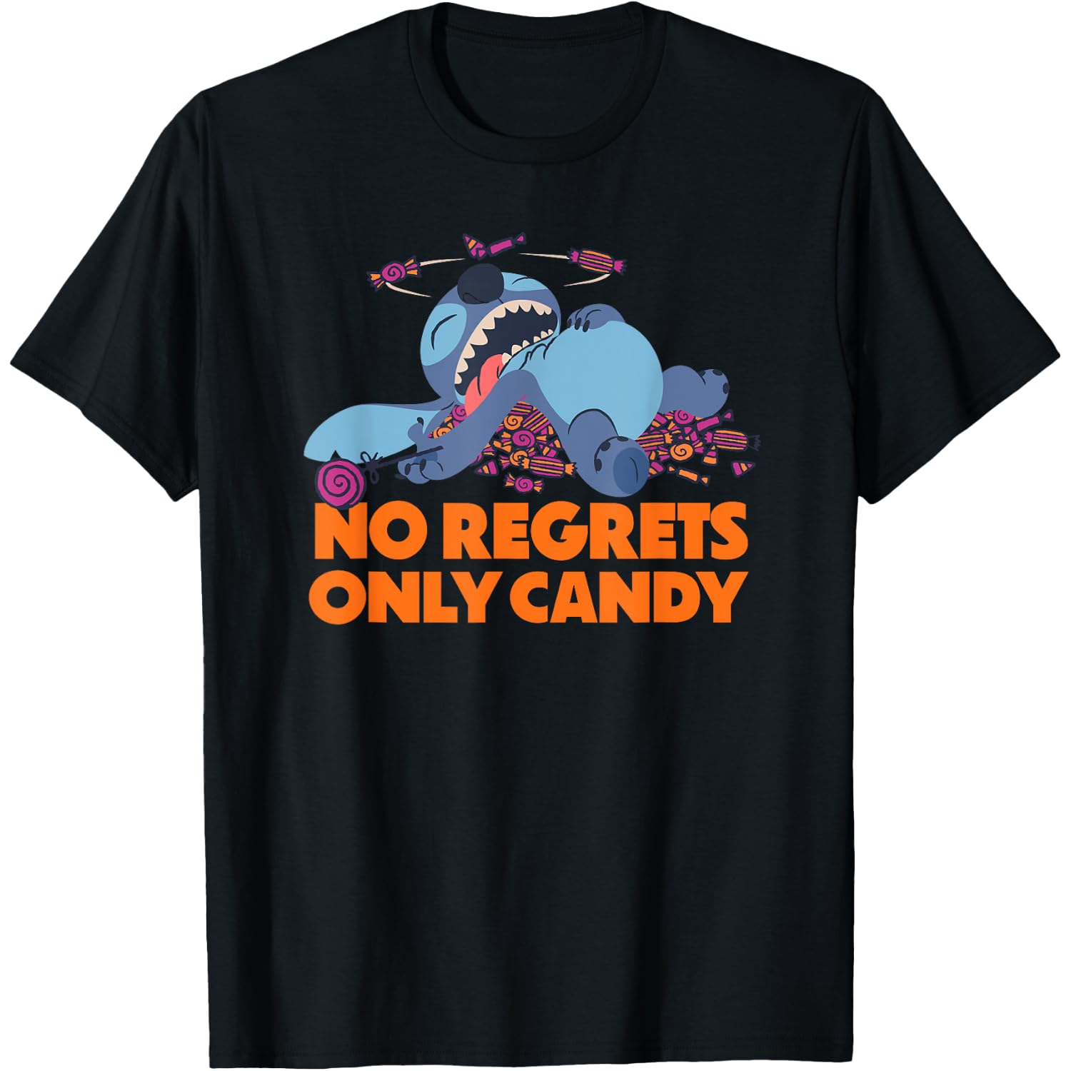 Amazon Essentials Stitch Halloween No Regrets Only Candy T-Shirt