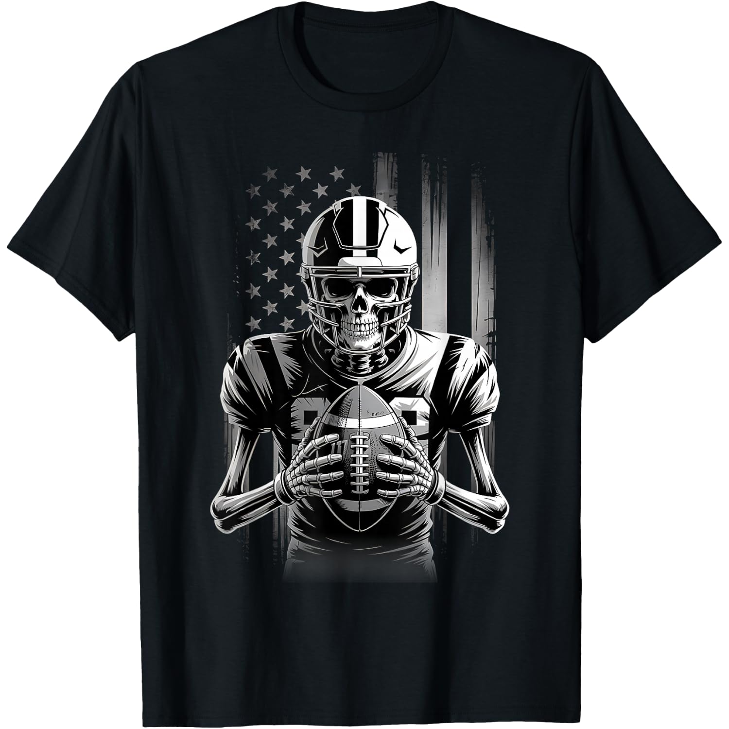 American Football Skeleton USA Flag Halloween Men Teens Boys T-Shirt