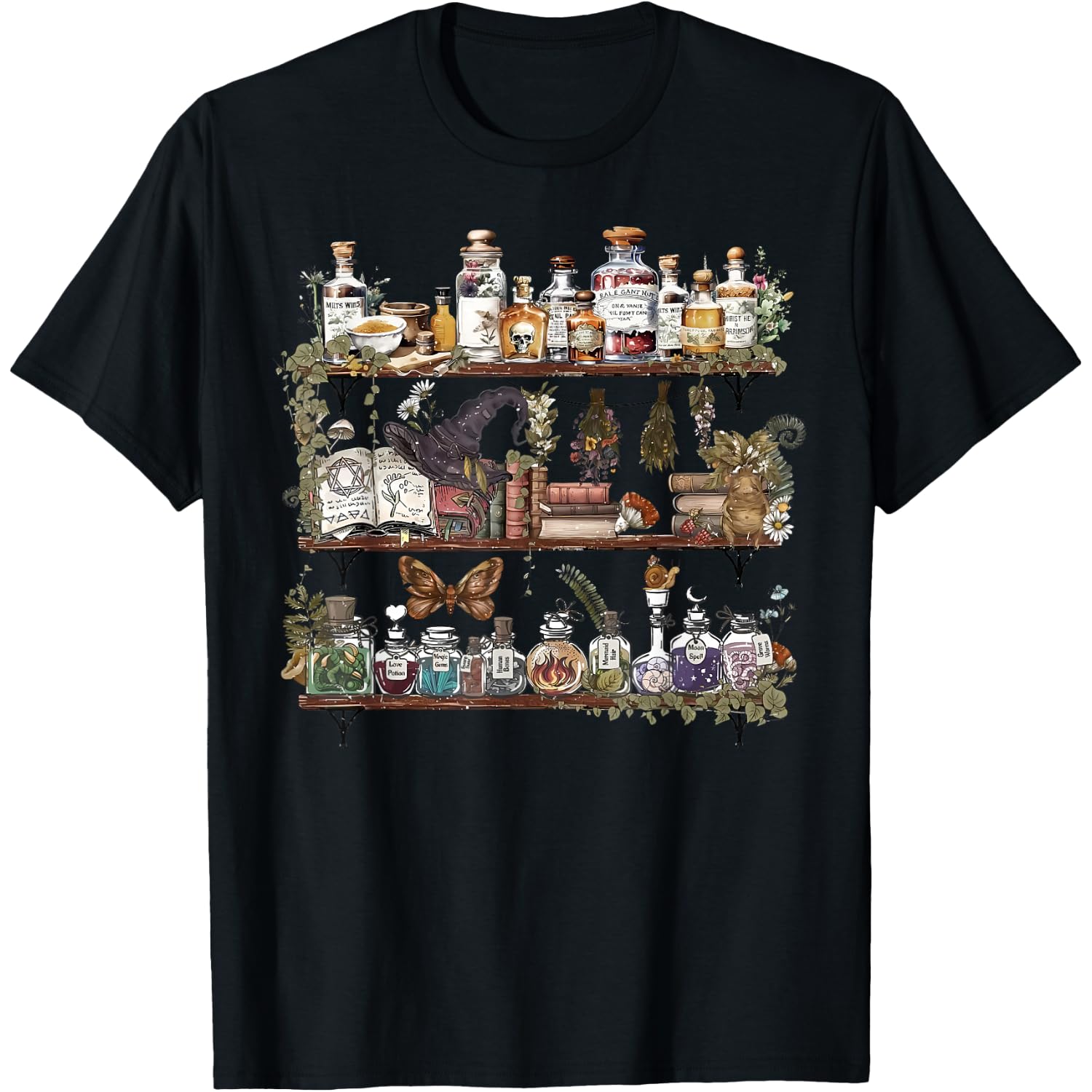 Apothecary Cupboard Herbs Botanical Witch Mystical Magic T-Shirt