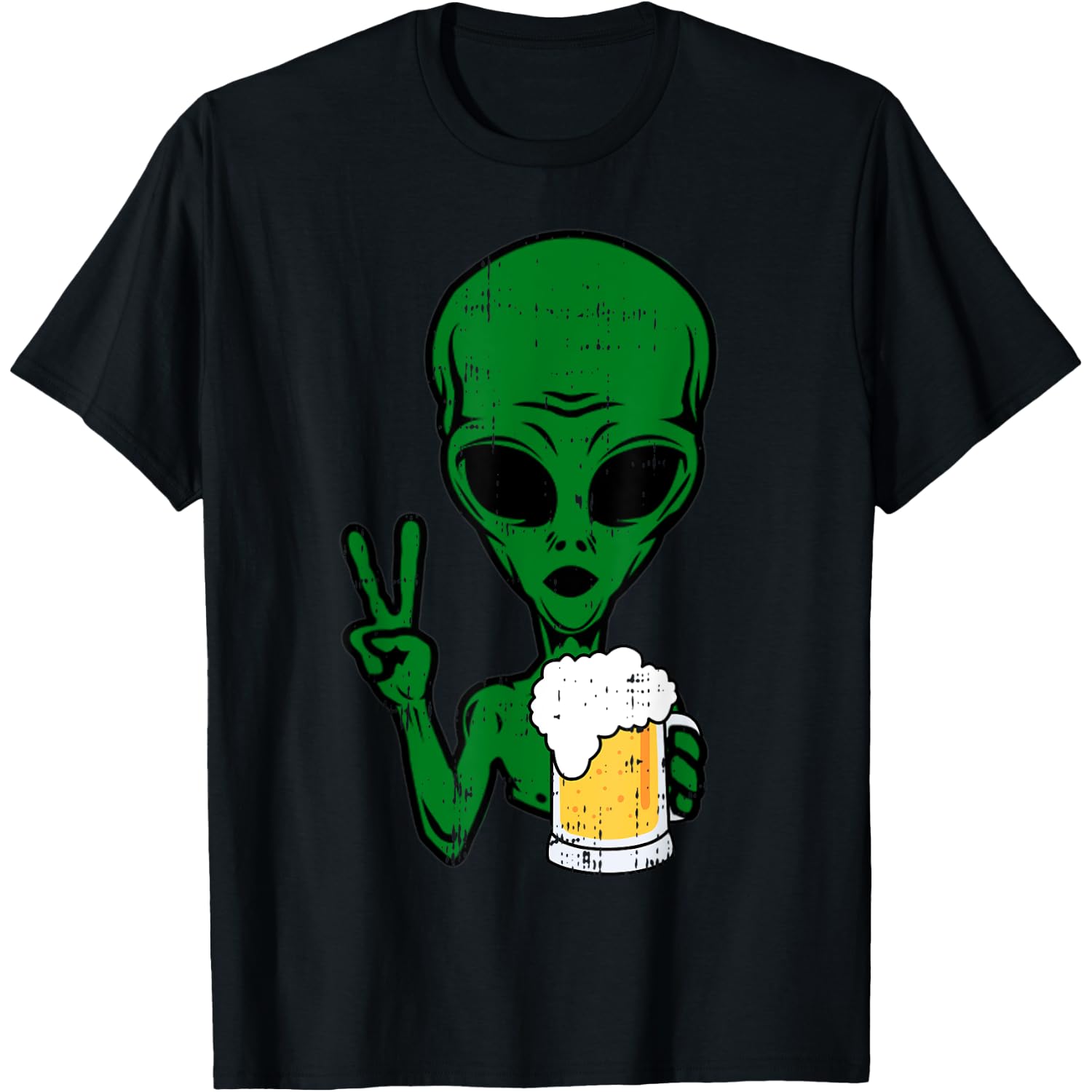 Area-51 Alien Beer Peace Sign Lazy Drinking Halloween Gift T-Shirt