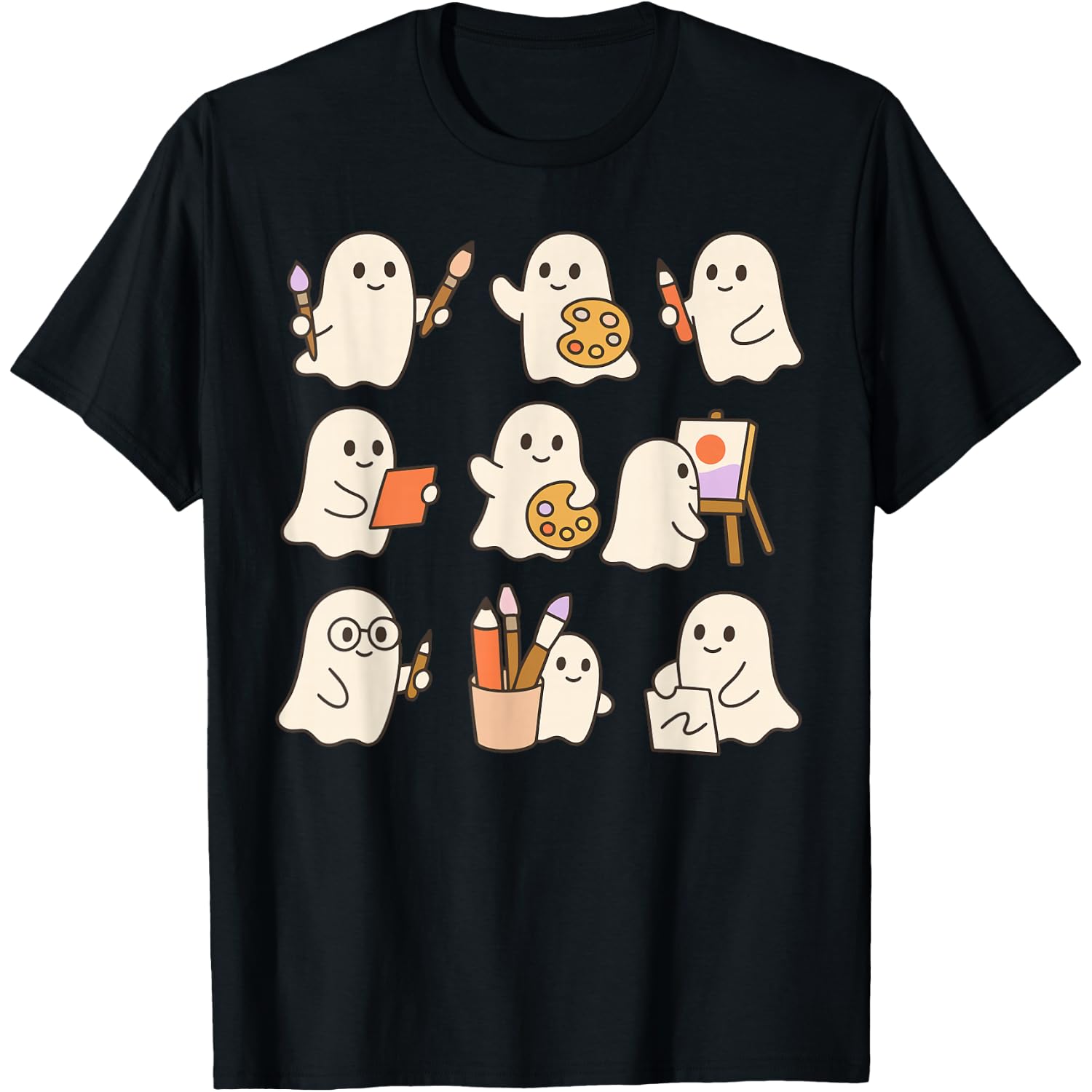 Art Teacher Ghost Halloween Artists Painter Teacher Spooky T-Shirt