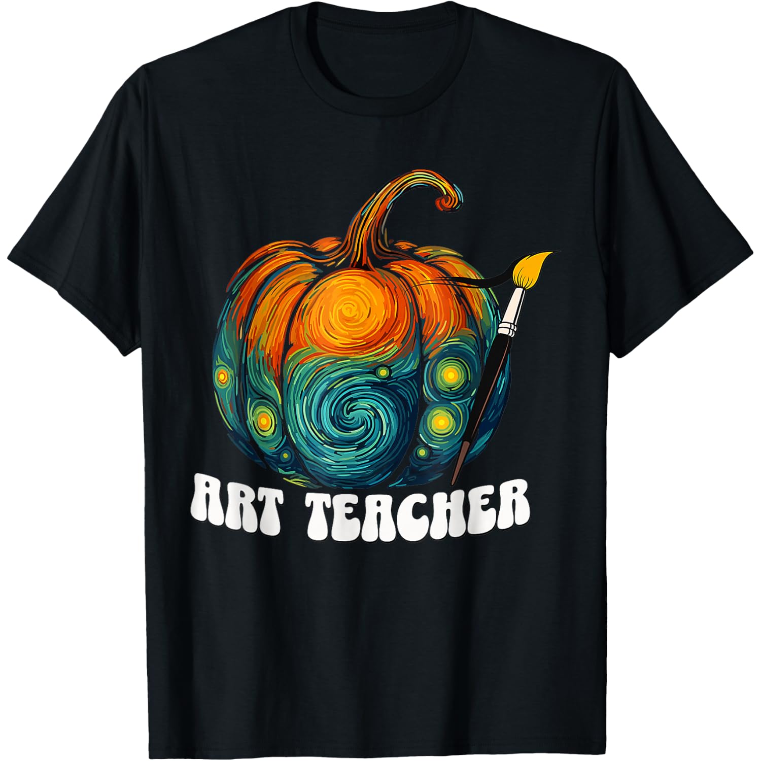 Art Teacher Pumpkin Halloween Funny Night Men Women Black T-Shirt