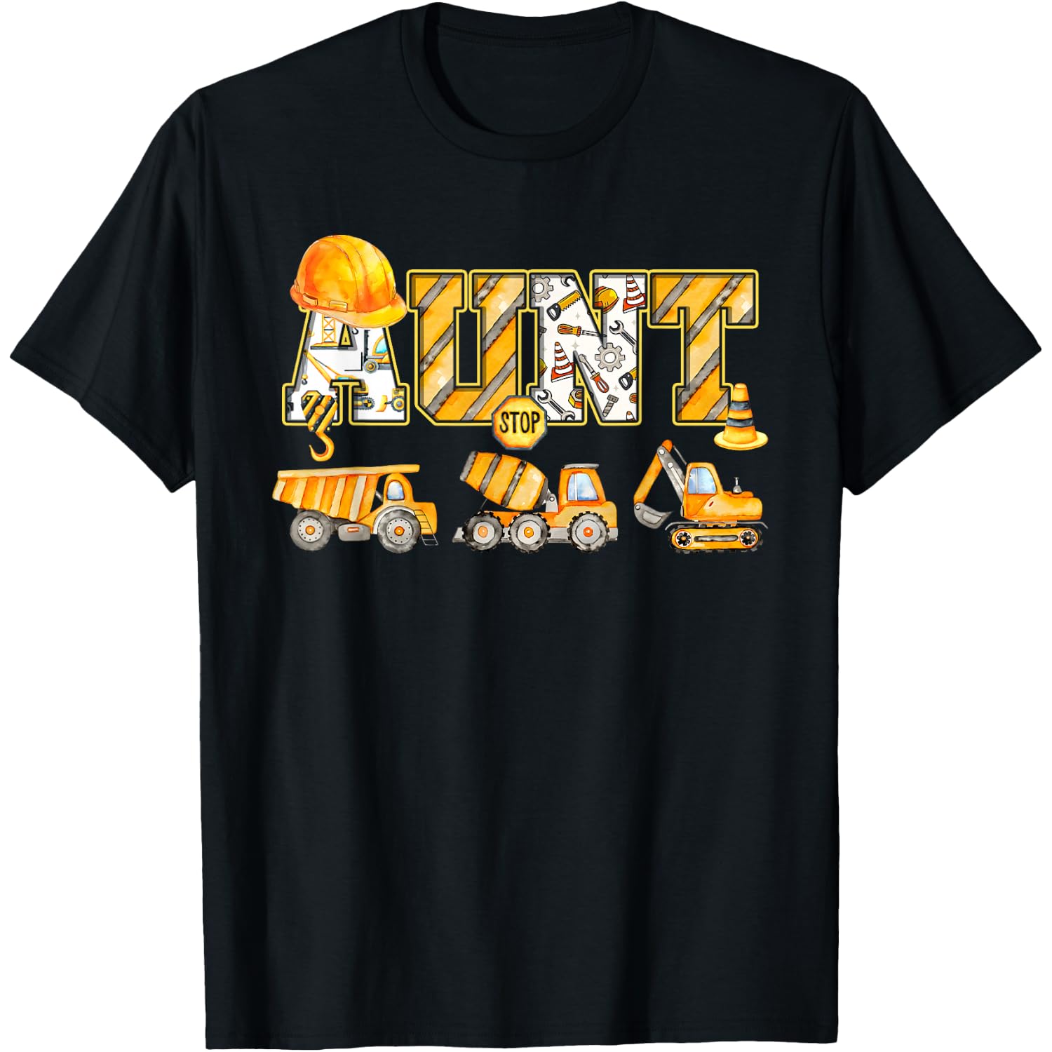 Aunt Construction Excavator Kids Matching Family Party T-Shirt