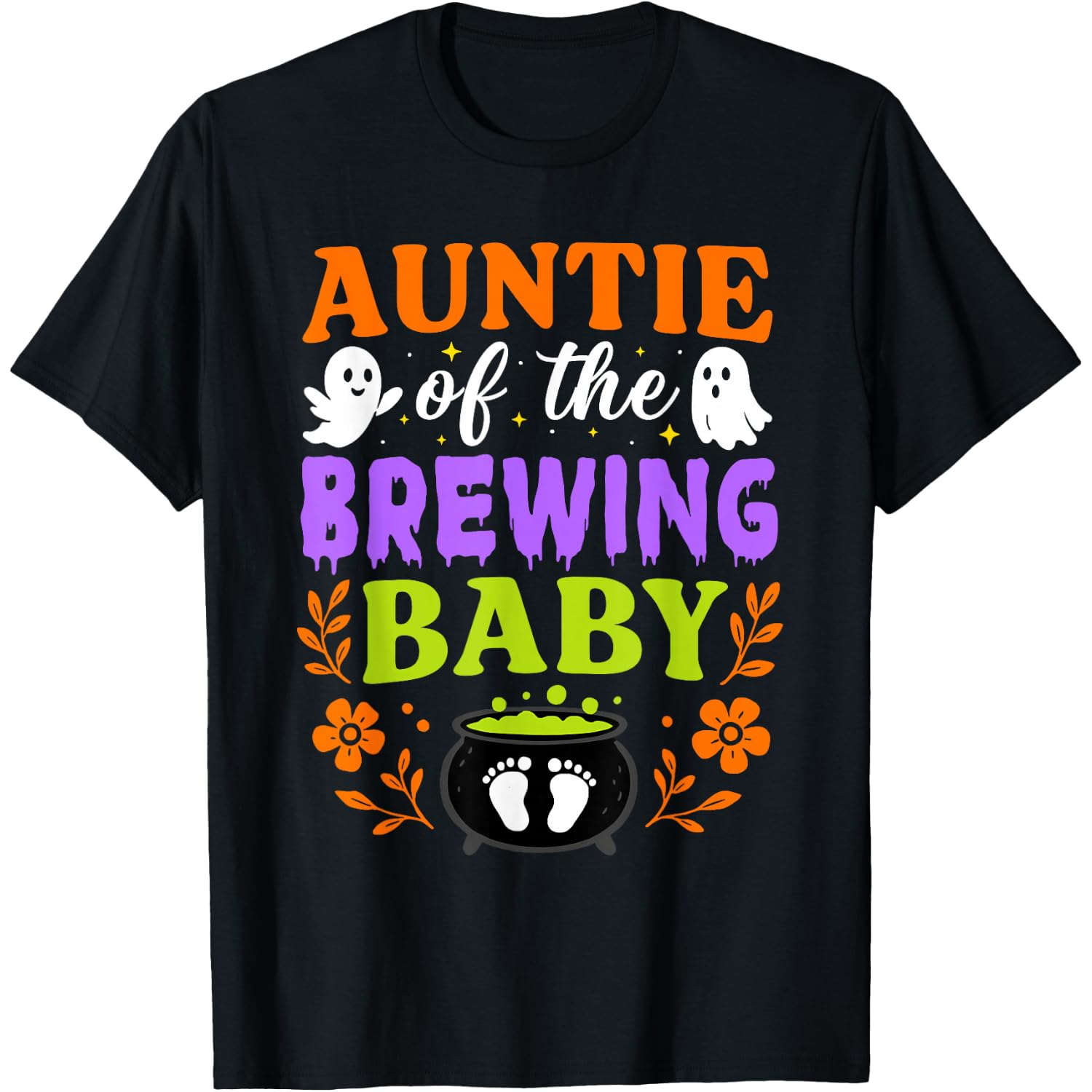 Auntie of Brewing Baby Halloween Theme Spooky Baby Shower T-Shirt