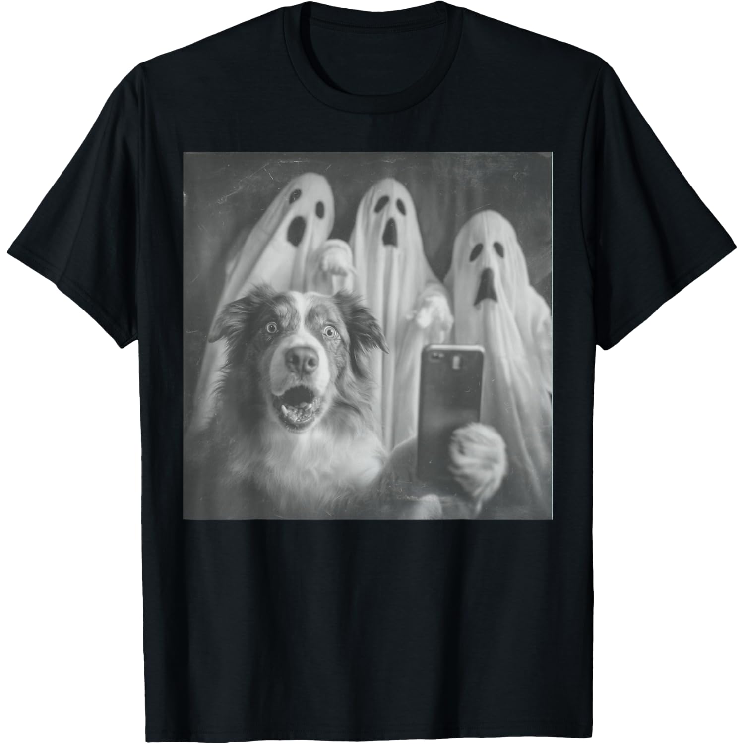 Australian Shepherd Selfie Funny Ghost Halloween T-Shirt