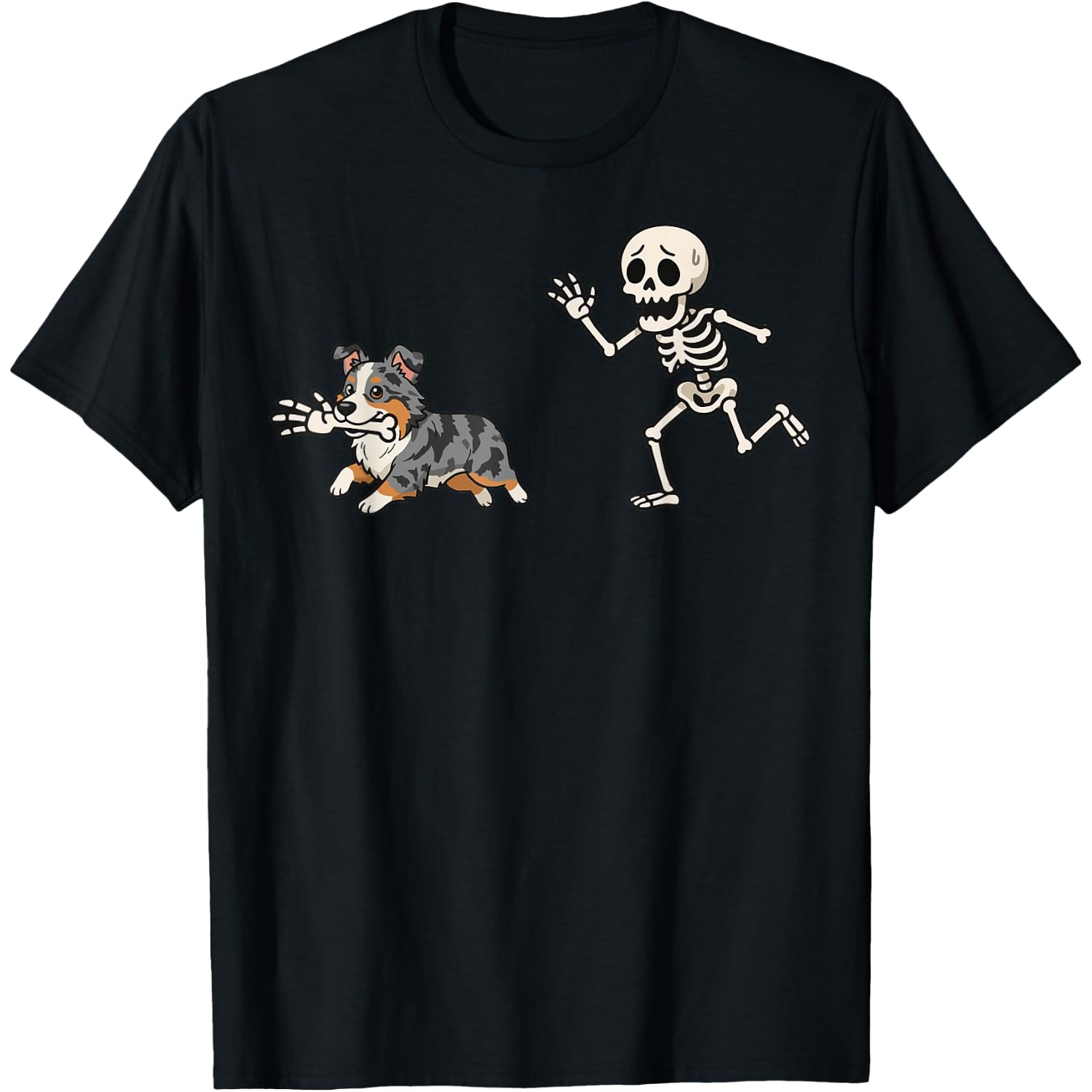 Australian Shepherd Skeleton Hand Halloween T-Shirt