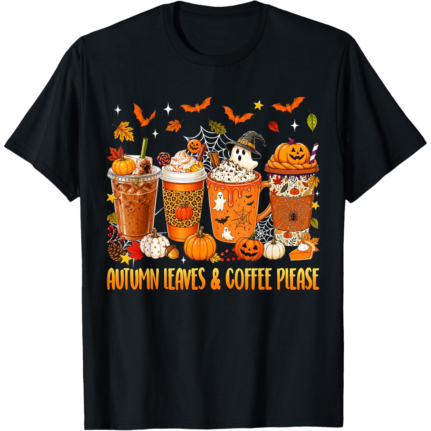 Autumn Leaves and Coffee Please Spooky Pumpkin Halloween Kid T-Shirt