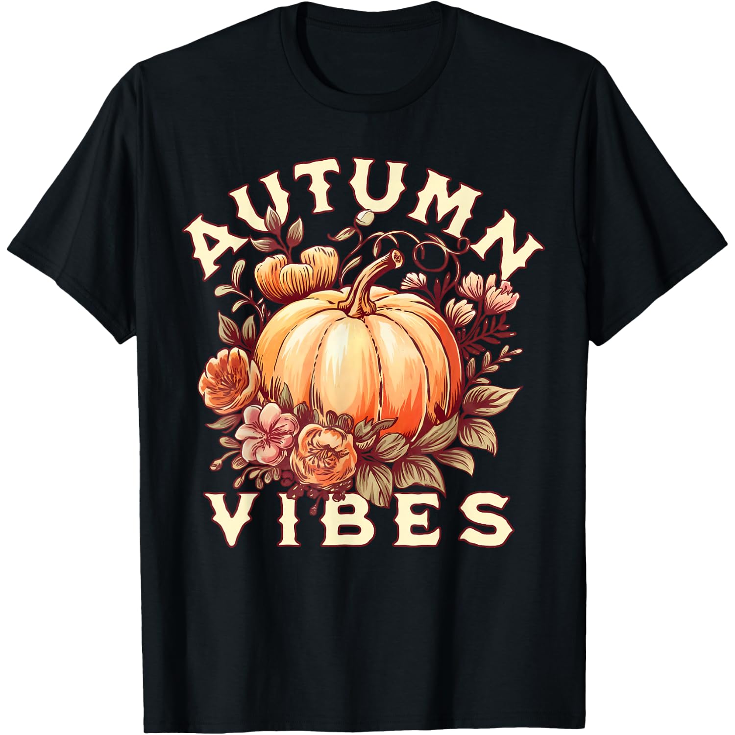 Autumn Vibes Shirt Women Pumpkin Fall Graphic Thanksgiving T-Shirt