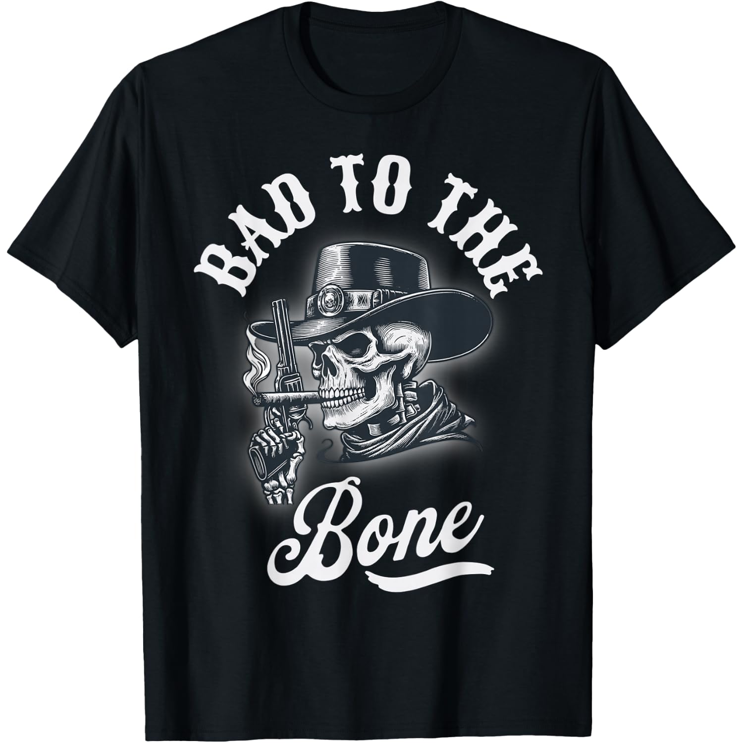 Bad to the Bone Skull Rebel Edgy Halloween Cowboy Top T-Shirt