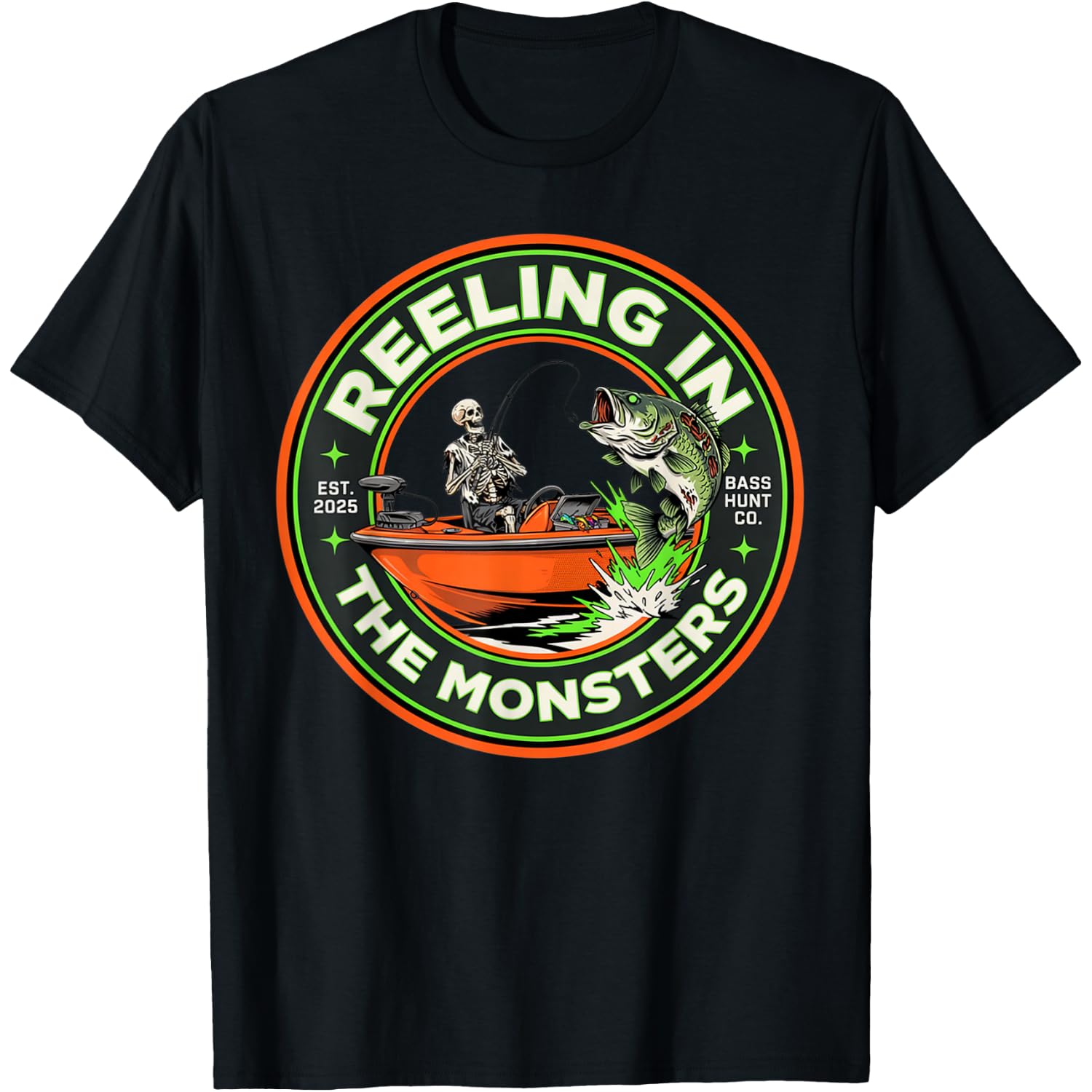 Bass Fishing Reeling in The Monsters Halloween Fishing T-Shirt