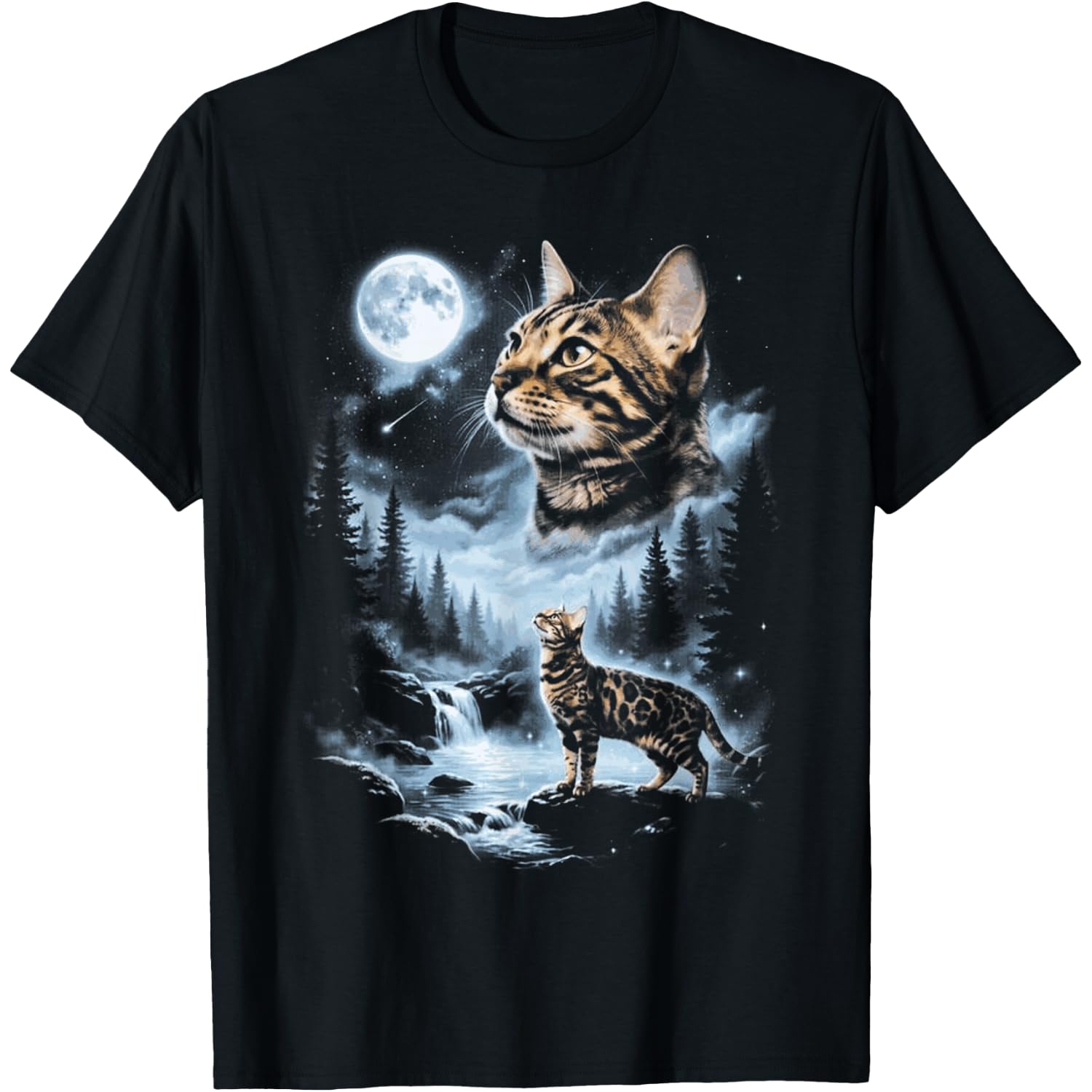 Bengal Cat Howling at the Moon, Funny Halloween Design T-Shirt