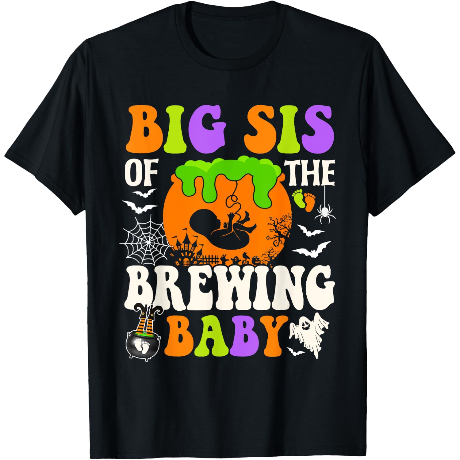 Big Sis Of The Brewing Baby Halloween Pregnancy Baby Shower T-Shirt