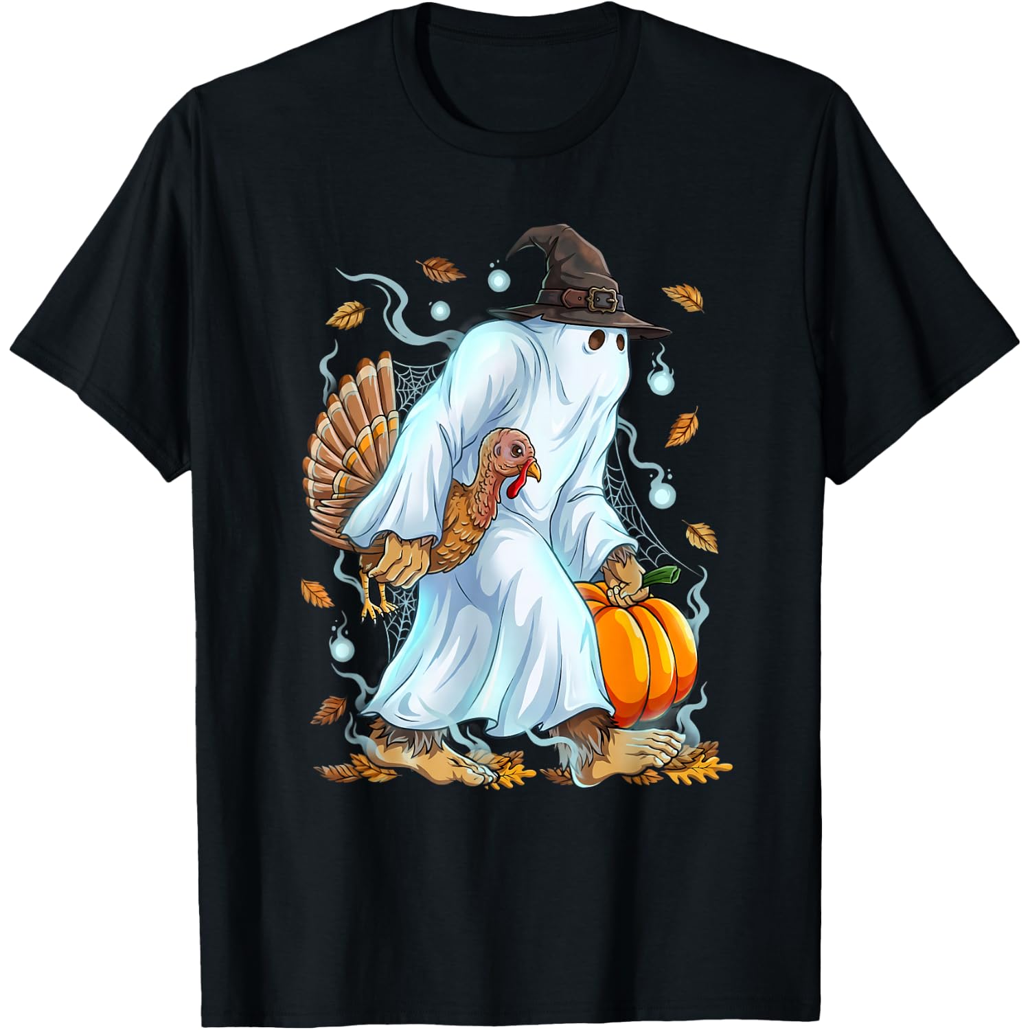 Bigfoot Ghost Turkey Pumpkin Halloween Thanksgiving Kids T-Shirt