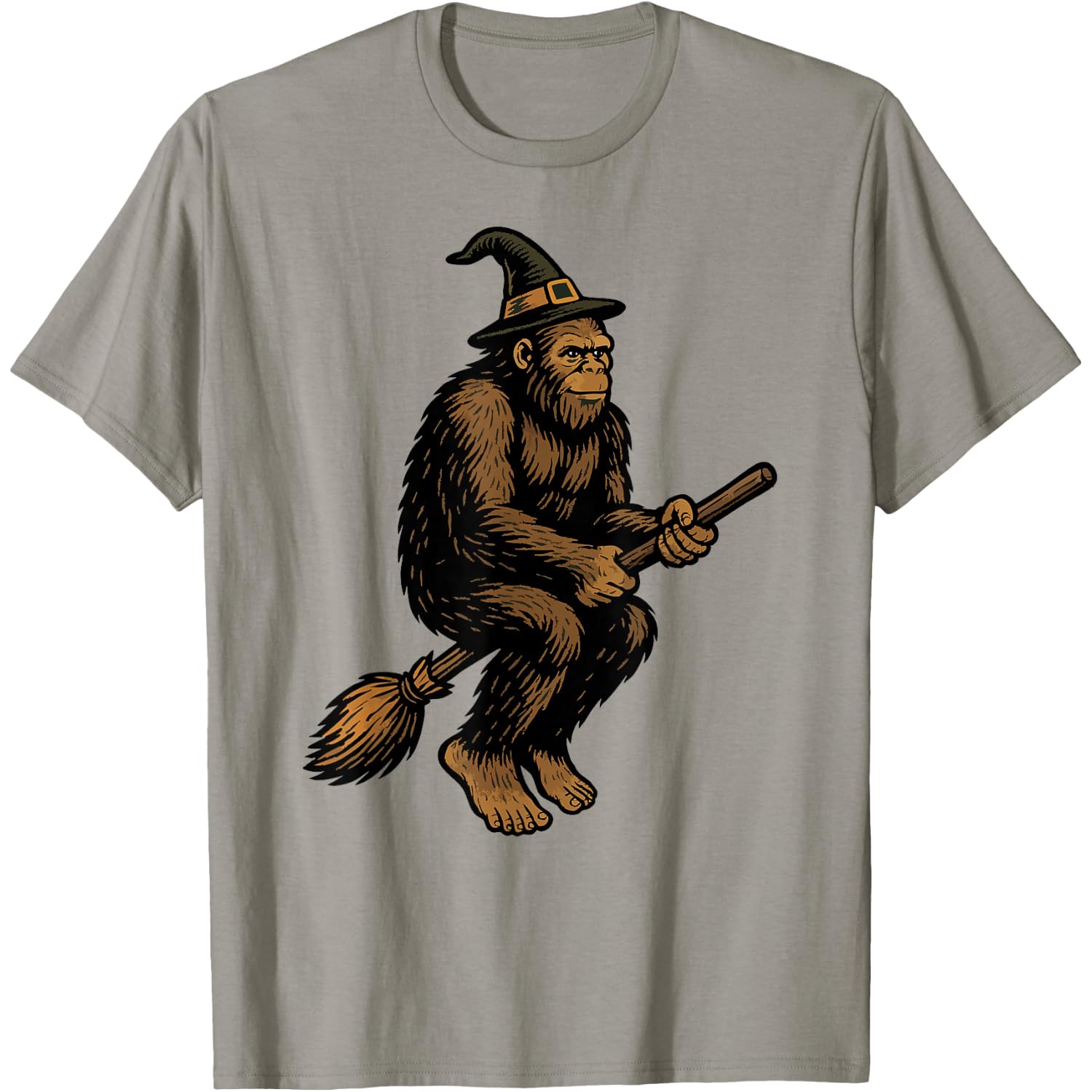 Bigfoot Witch Funny Sasquatch Broomstick Halloween Spooky T-Shirt
