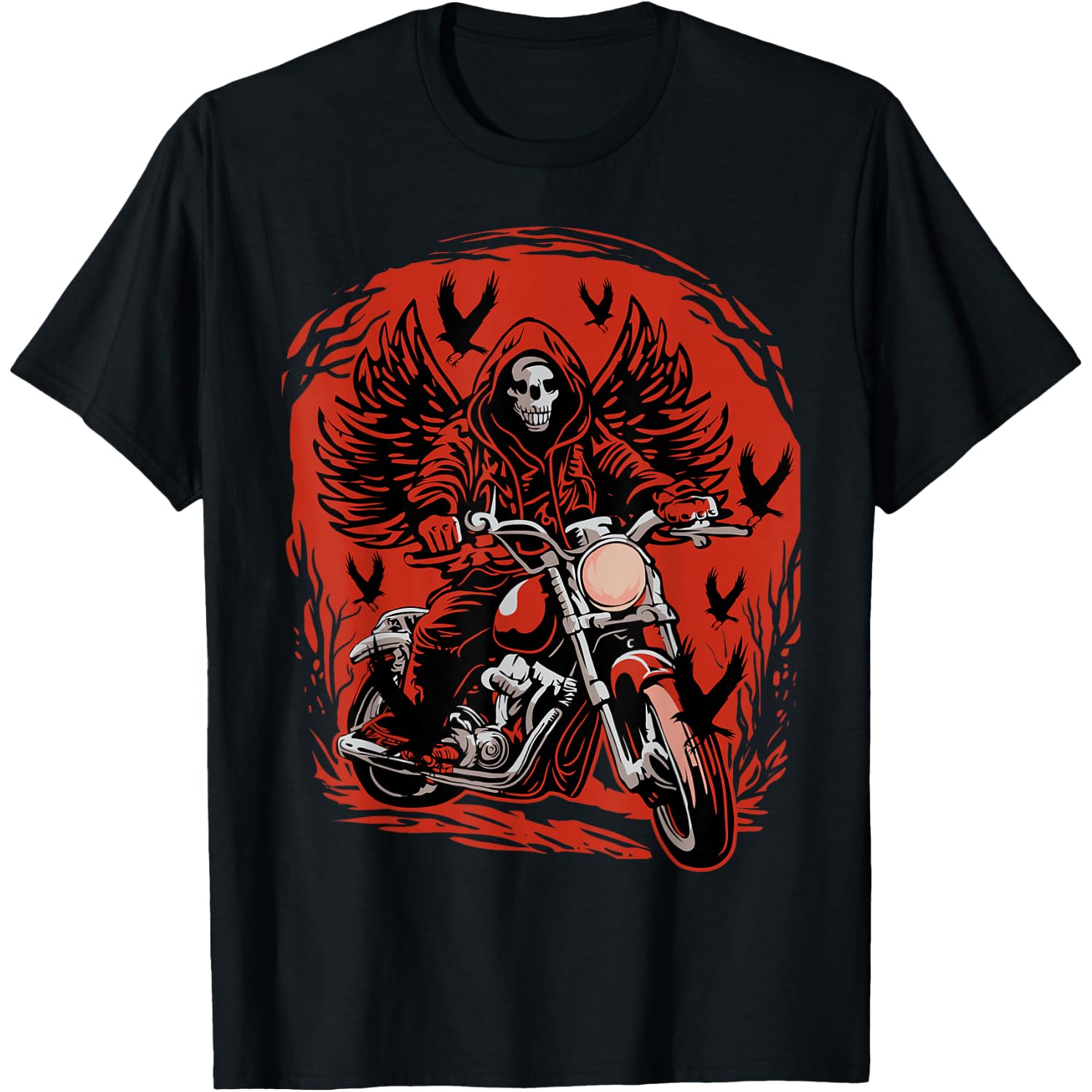 Biker Grim Reaper Angel Of Death Skull Motorcycle Halloween T-Shirt