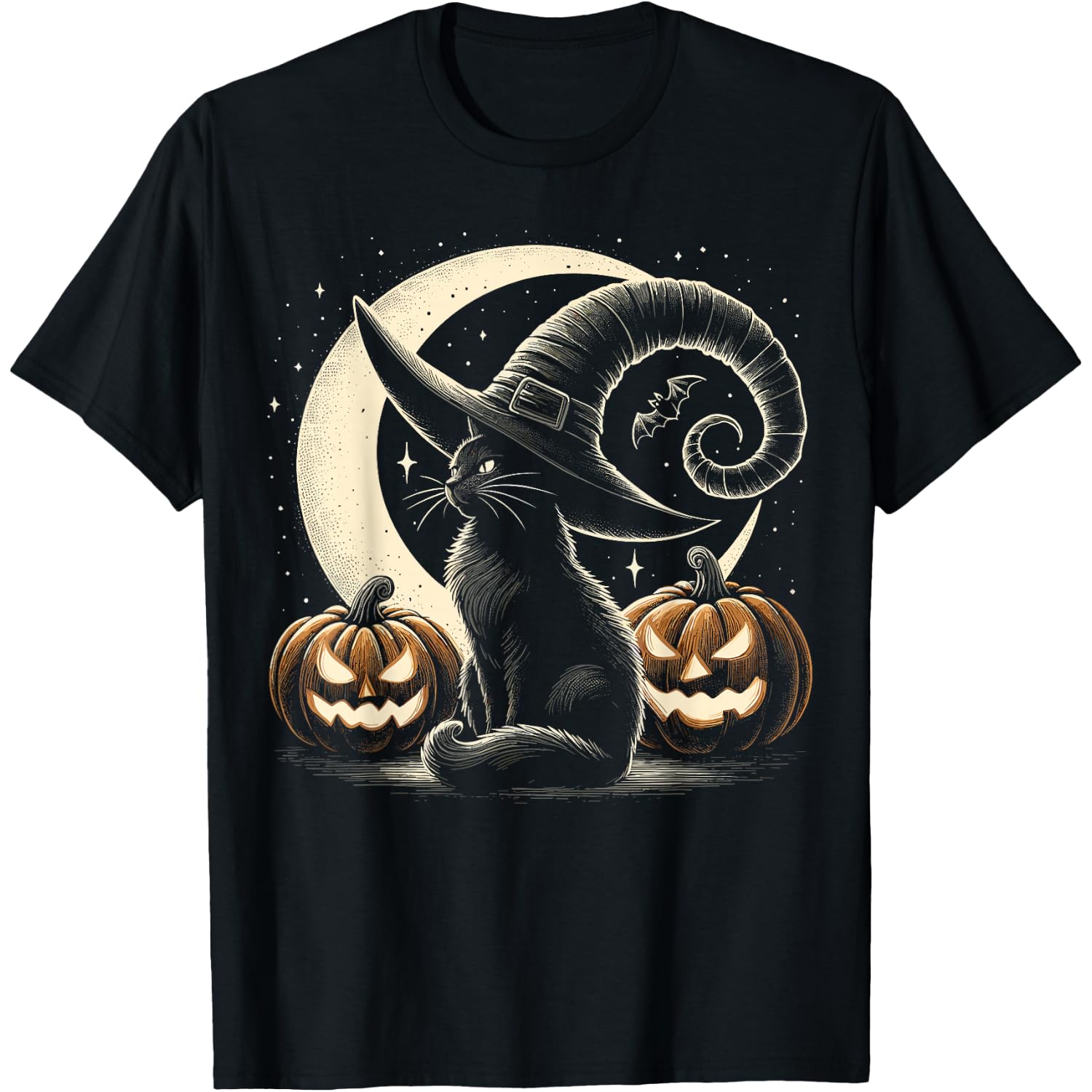 Black Cat Halloween Retro Pumpkin Costume Cat T-Shirt