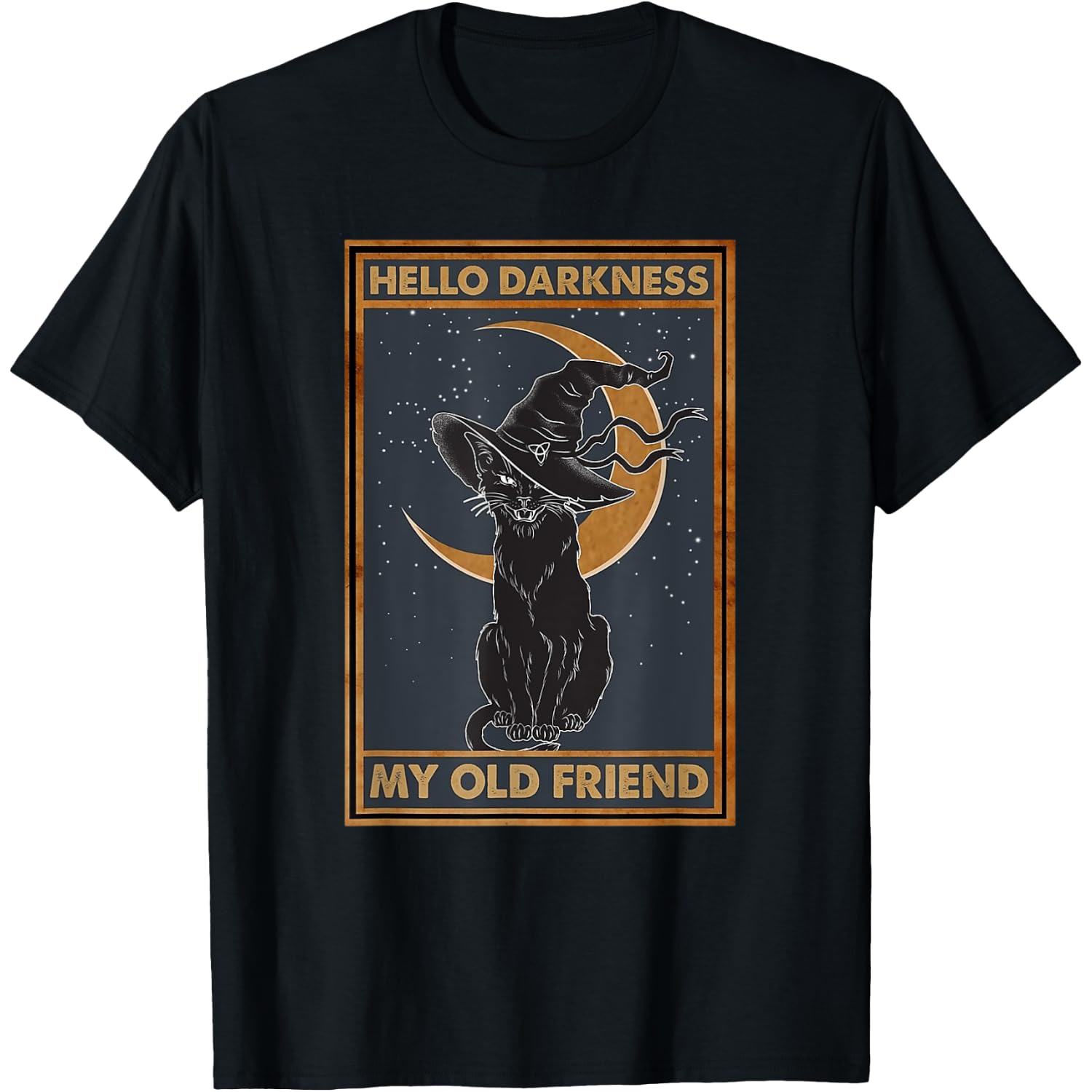 Black Cat Witch Halloween Hello Darkness My Old Friends T-Shirt for Men Women Kids