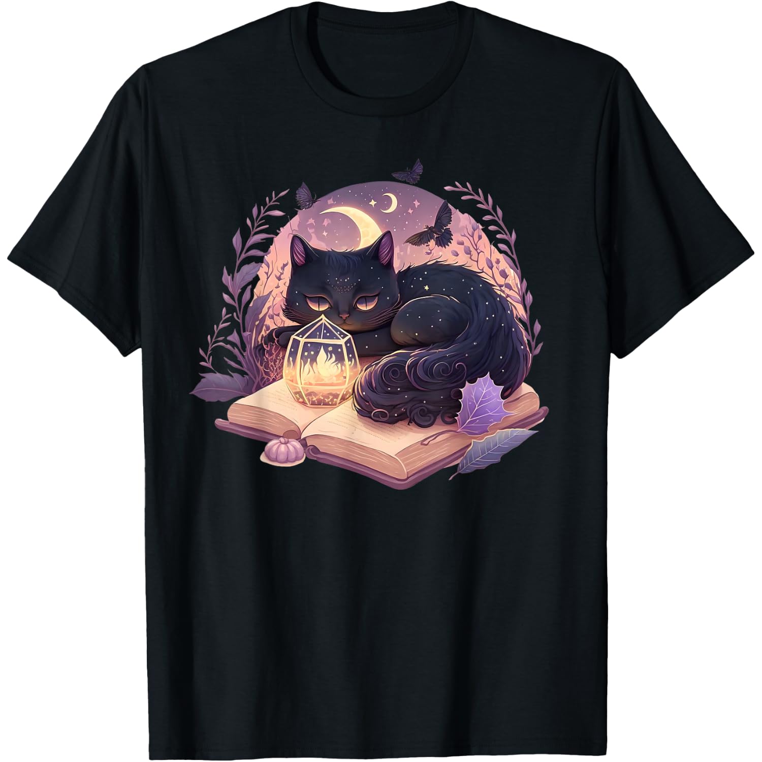 Black Cat Witchy Spellbook Spooky Halloween Magic Aesthetic T-Shirt
