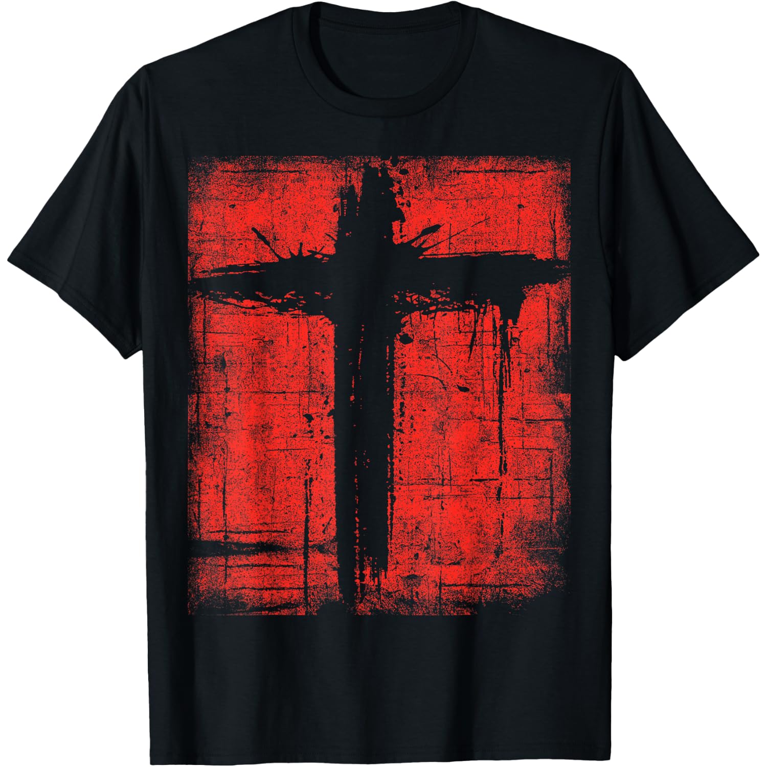 Black Cross Symbol Dark Grunge Crucifix Spooky Distressed T-Shirt