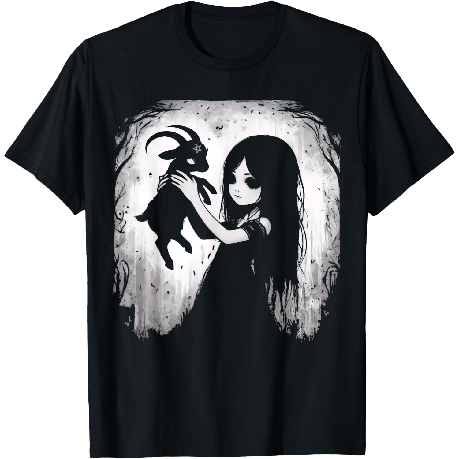 Black Goat Demon Baphomet Goth Dark Alt Aesthetic T-Shirt