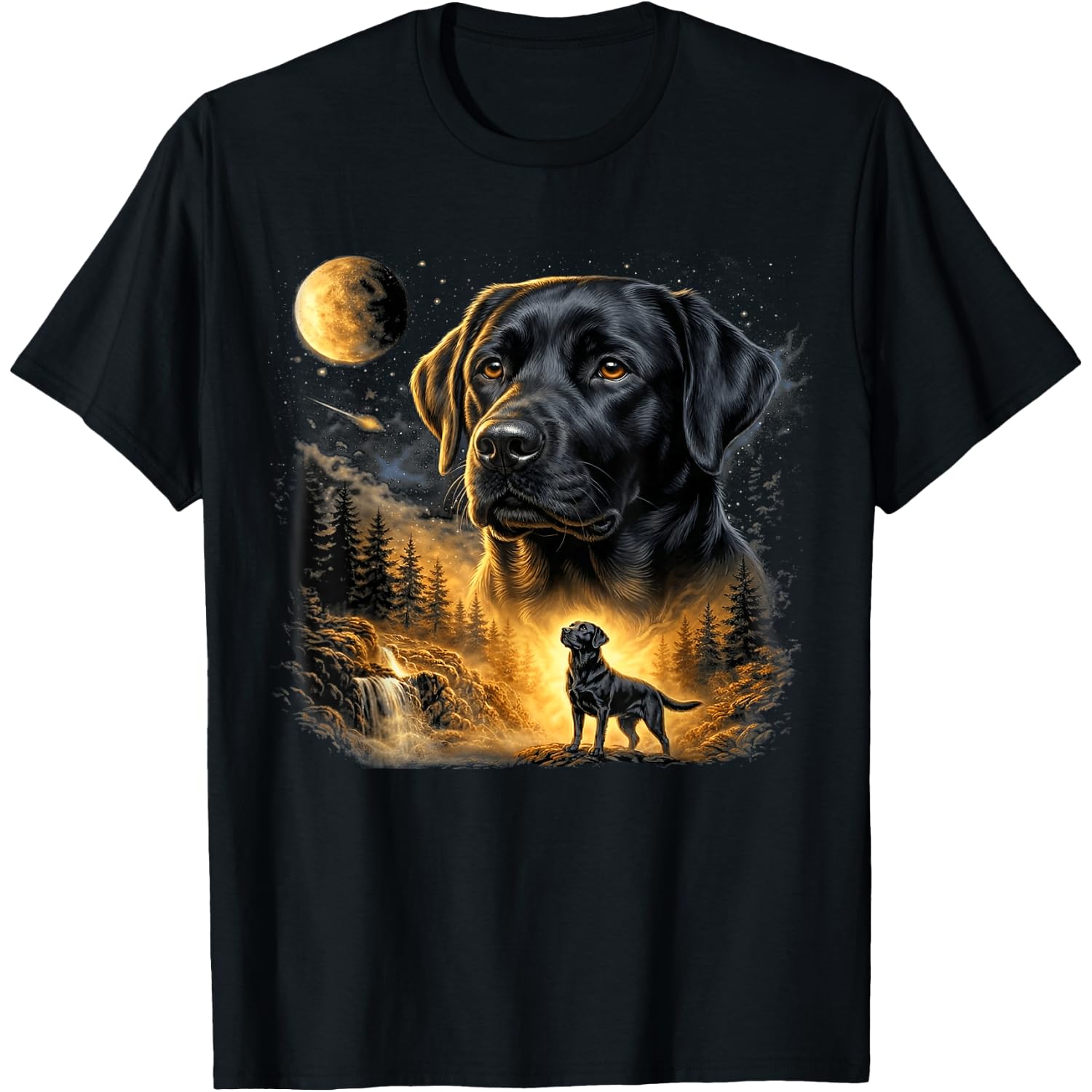 Black Lab Labrador Howling to The Moon Vintage Dog Art T-Shirt