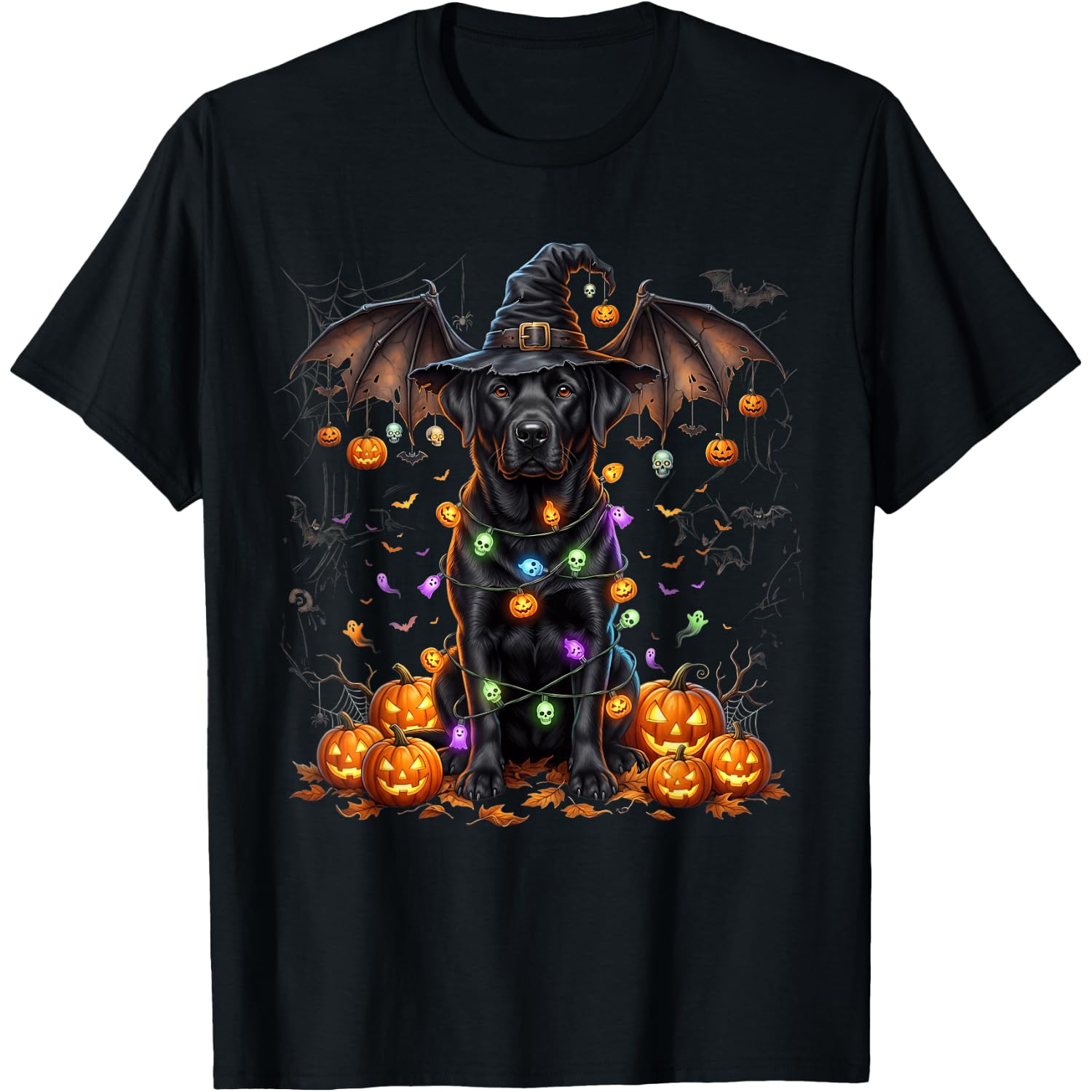 Black Lab Labrador Witch Halloween Dog Lover Pumpkin Spooky T-Shirt