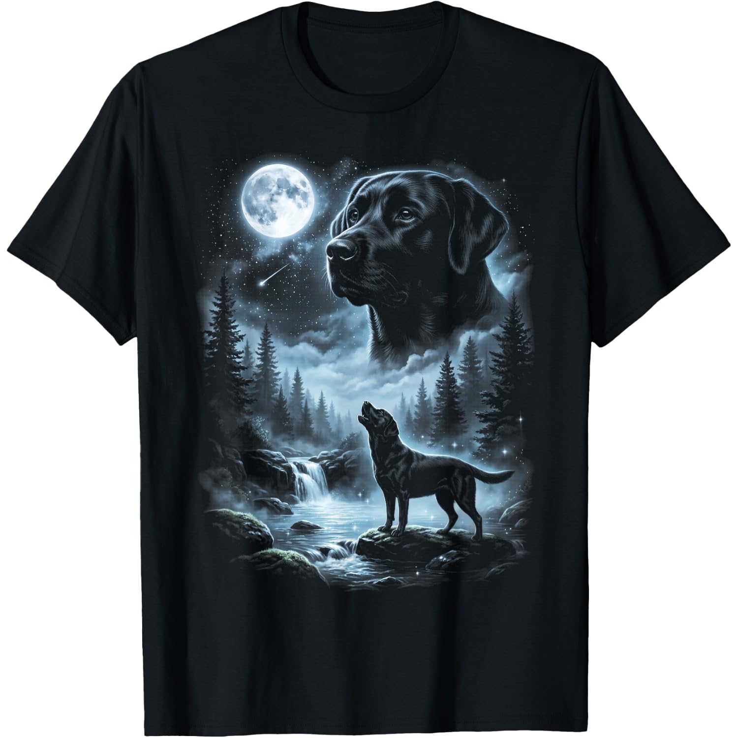 Black Labrador Retriever Howling to the Moon Retro 90's Dog T-Shirt