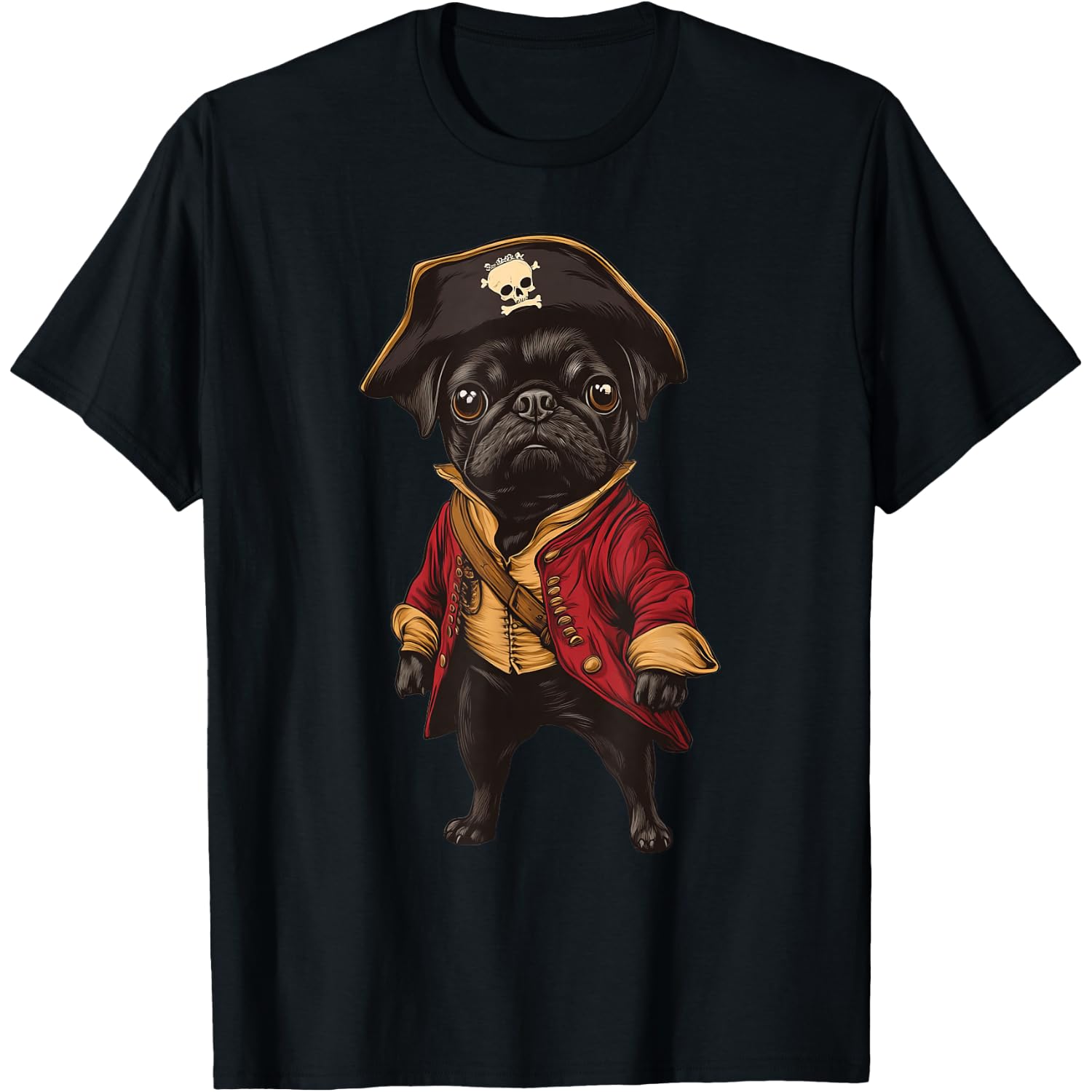 Black Pug Dressed As A Pirate Funny Dog Pug Halloween T-Shirt