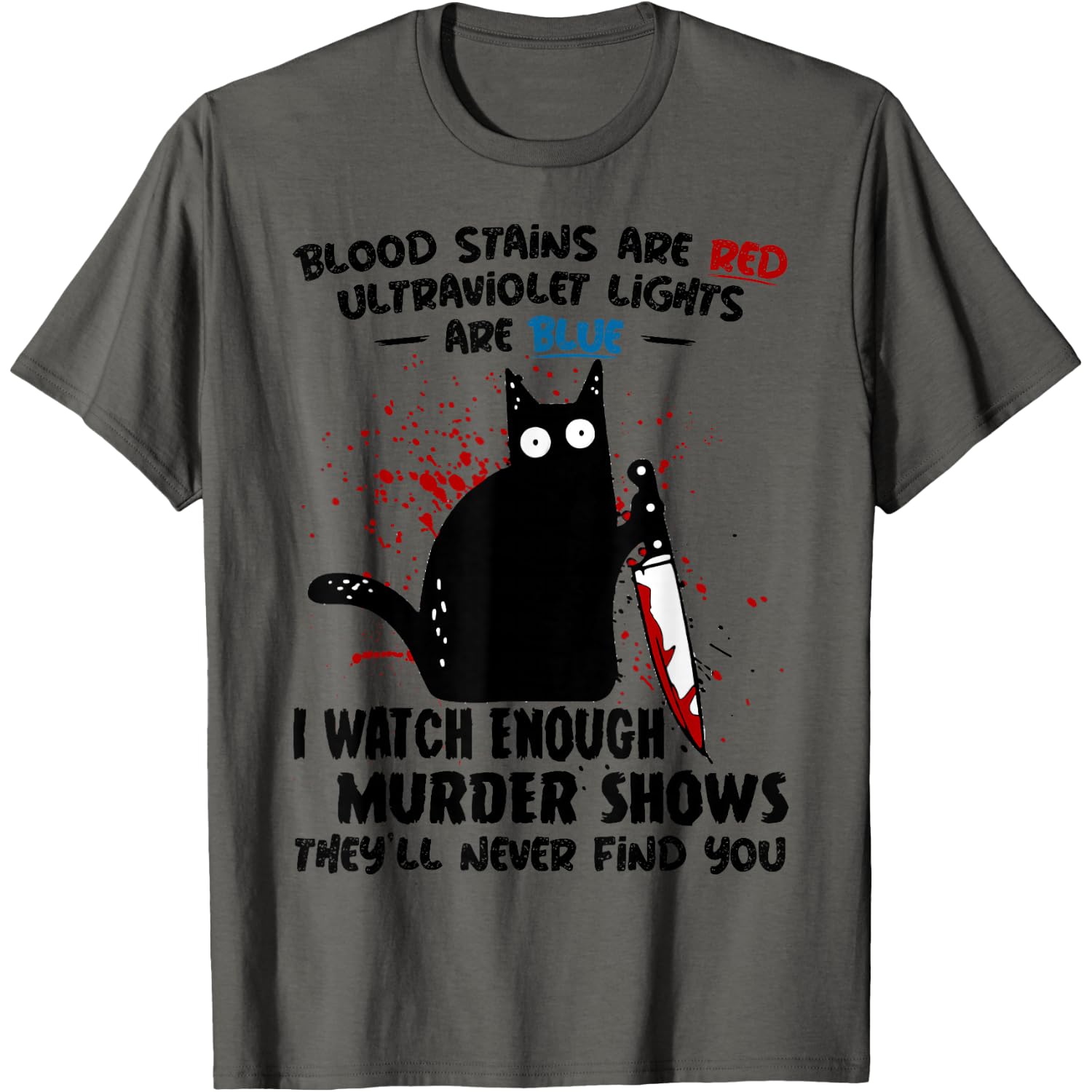 Blood Stains are Red Ultraviolet Lights are Blue Cat Funny T-Shirt