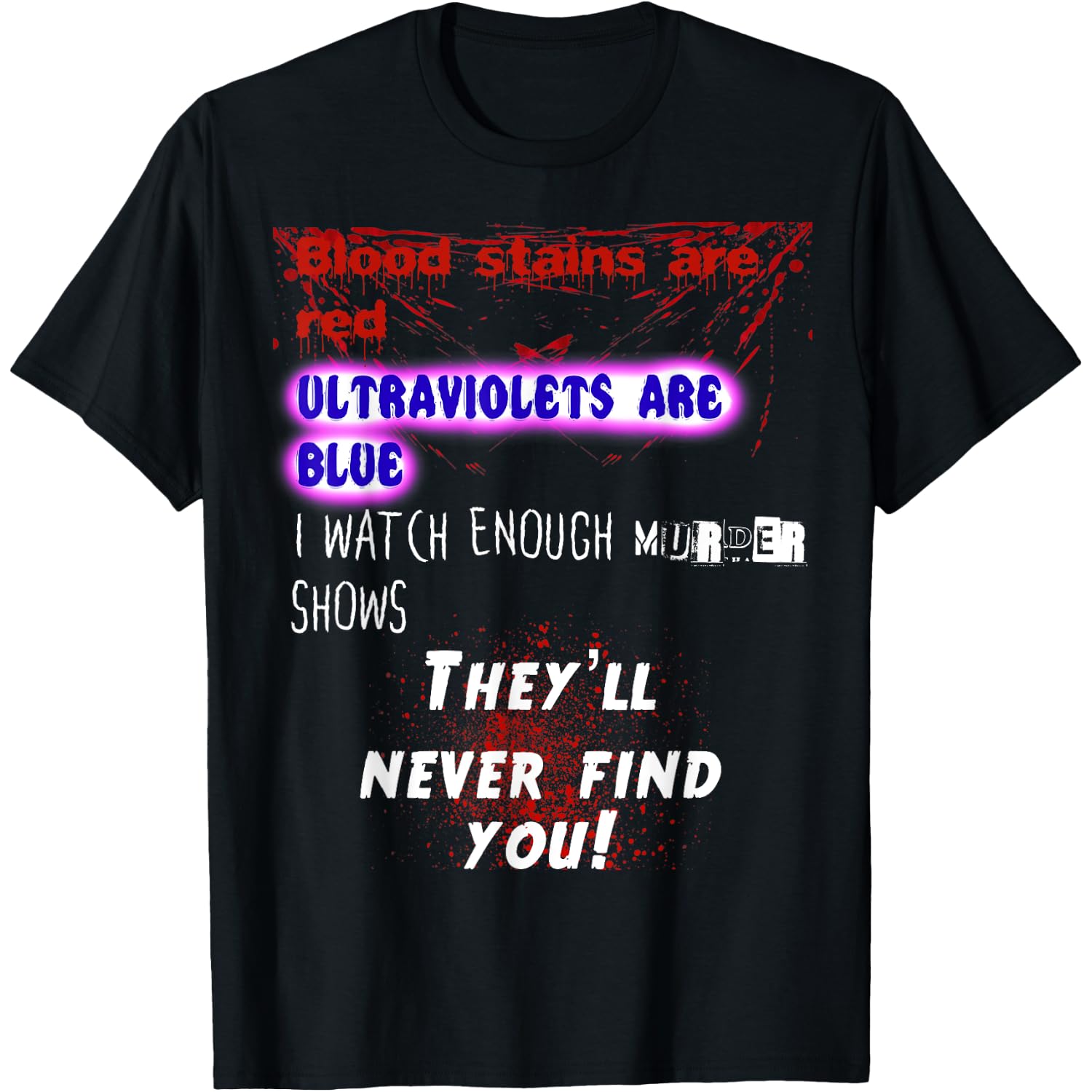 Blood stains are red ultraviolets blue theyll never find you T-Shirt