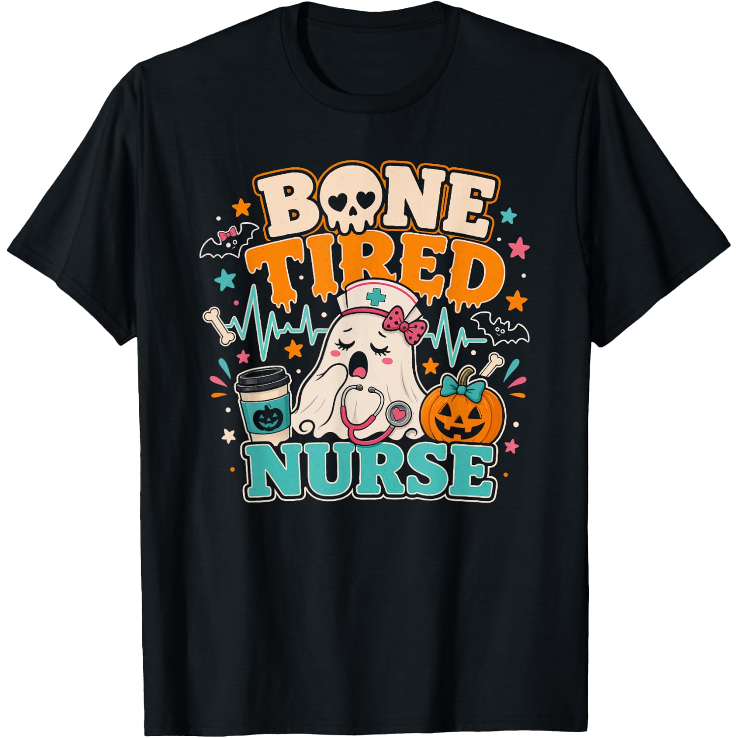 Bone Tired Nurse Halloween Ghost Nurse T-Shirt