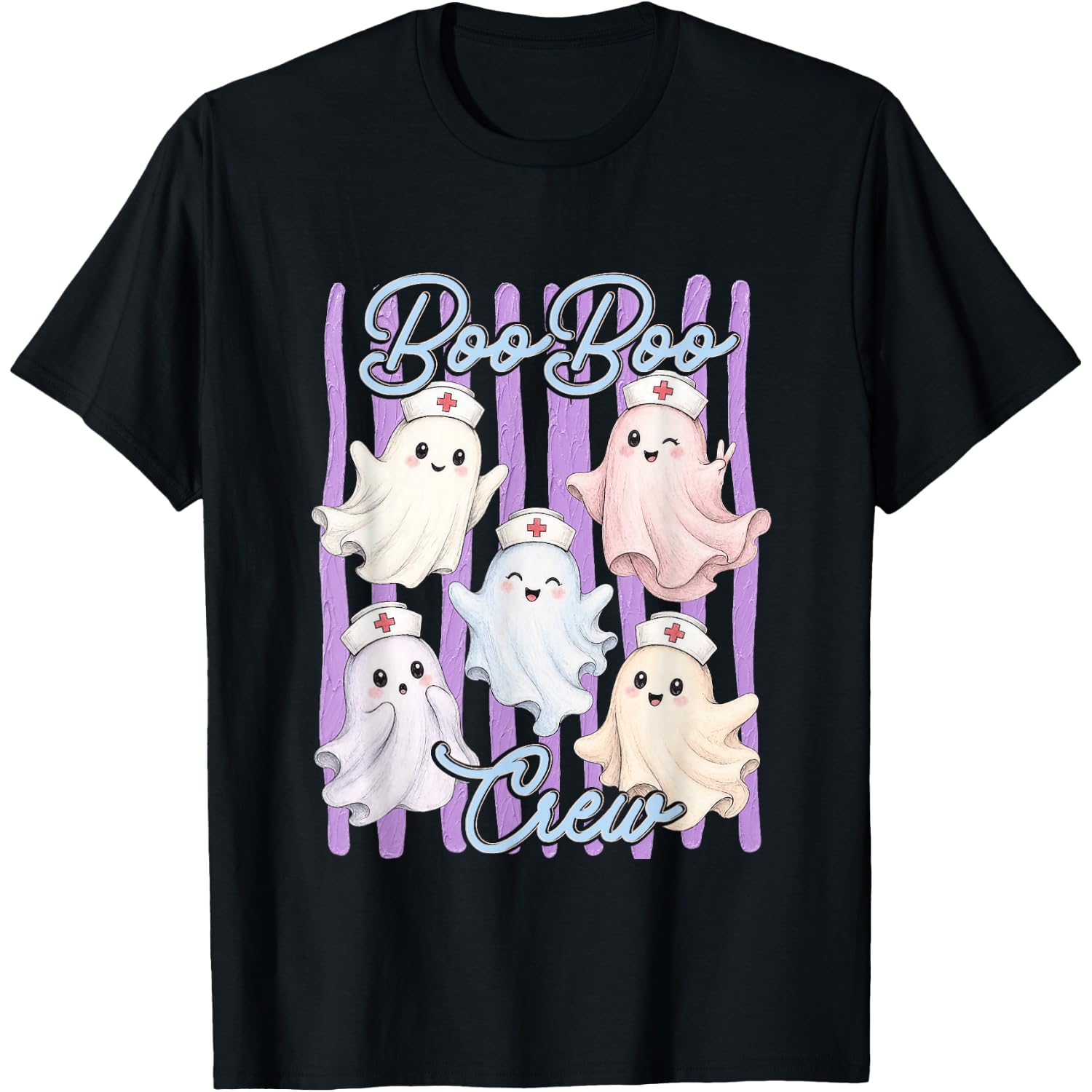Boo-Boo Crew Striped Ghost Nurse Halloween Nursing Students T-Shirt