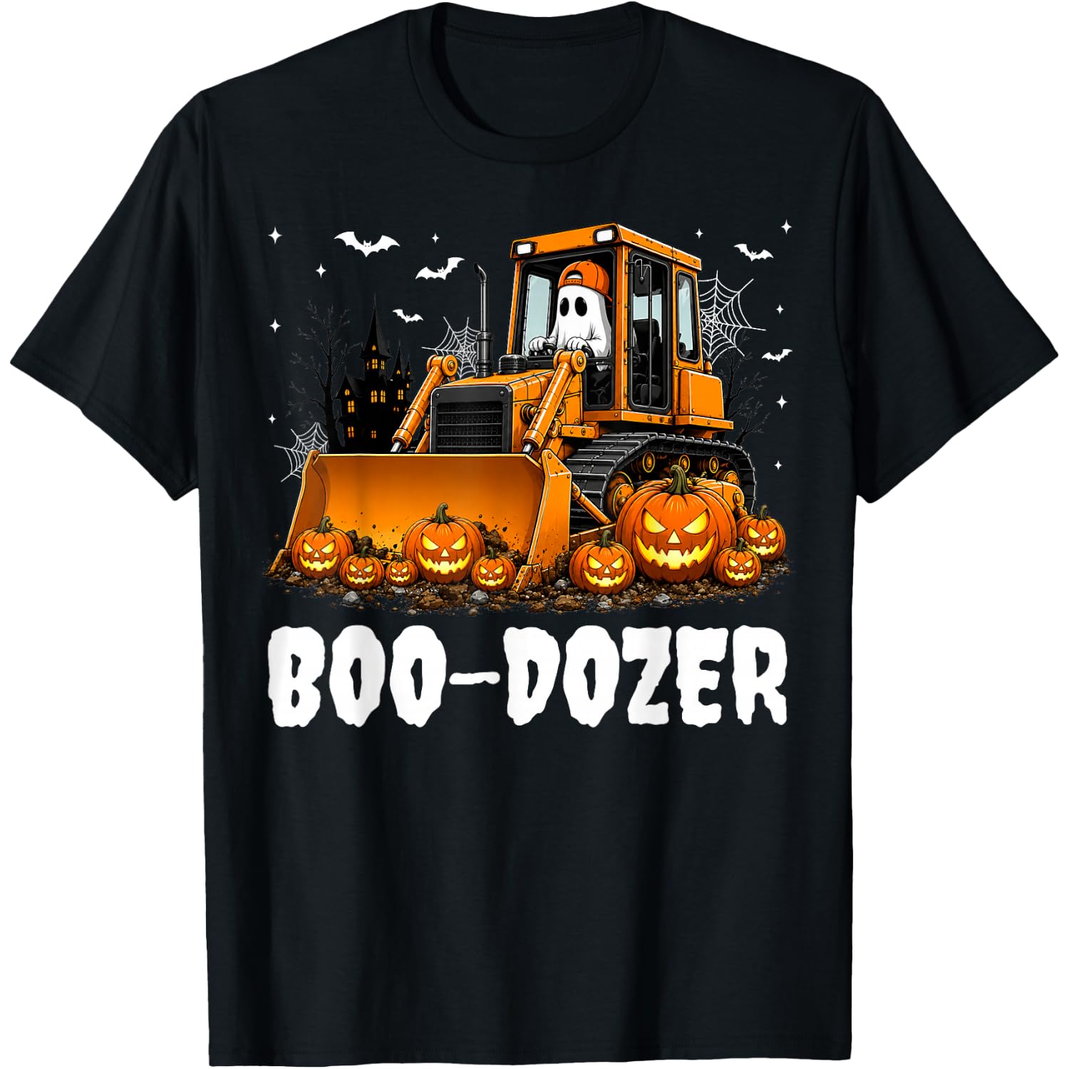Boo Dozer Ghost Bulldozer Halloween Construction Truck Boys T-Shirt