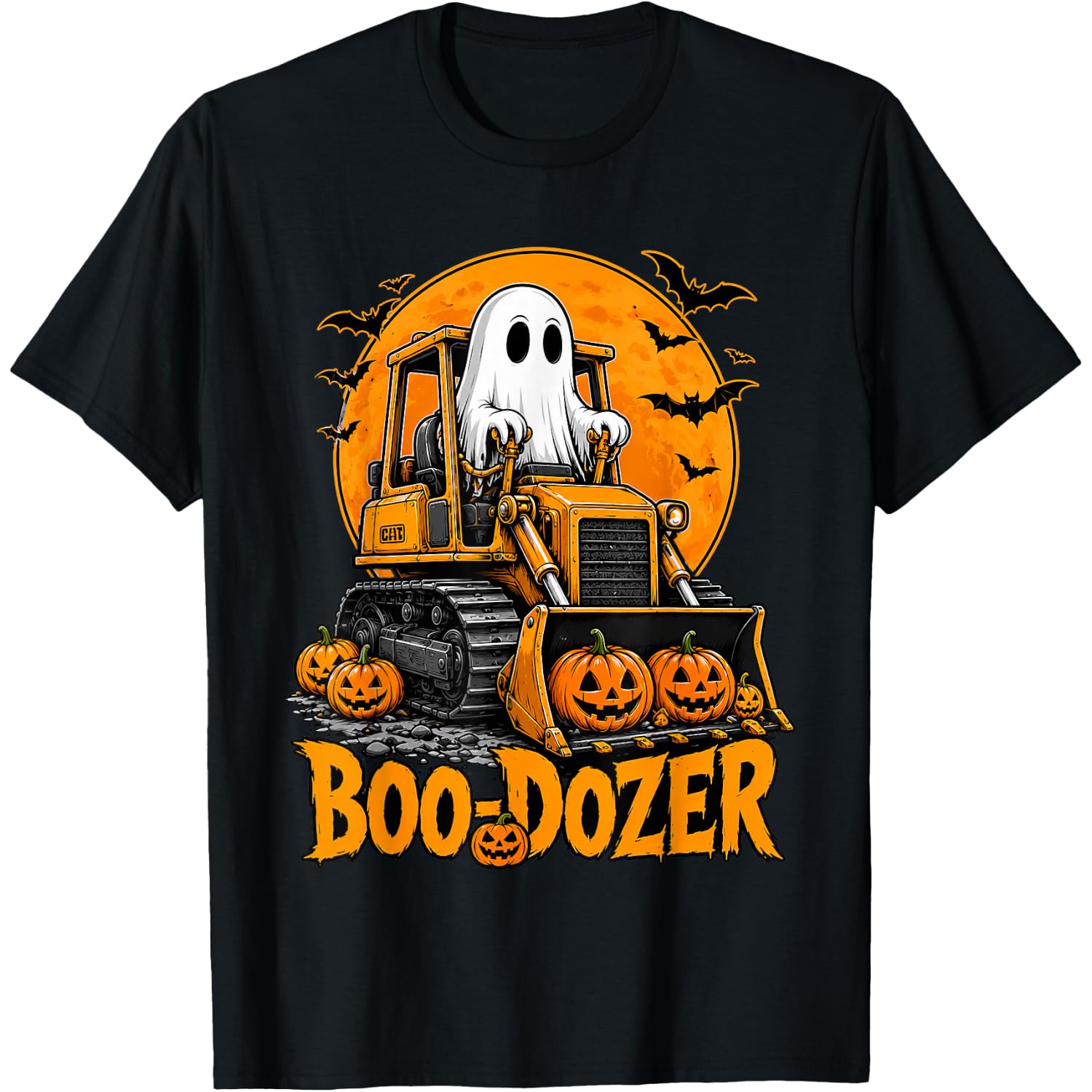 Boo Dozer Truck Pumpkin Ghost Halloween Spooky Boys Kids T-Shirt