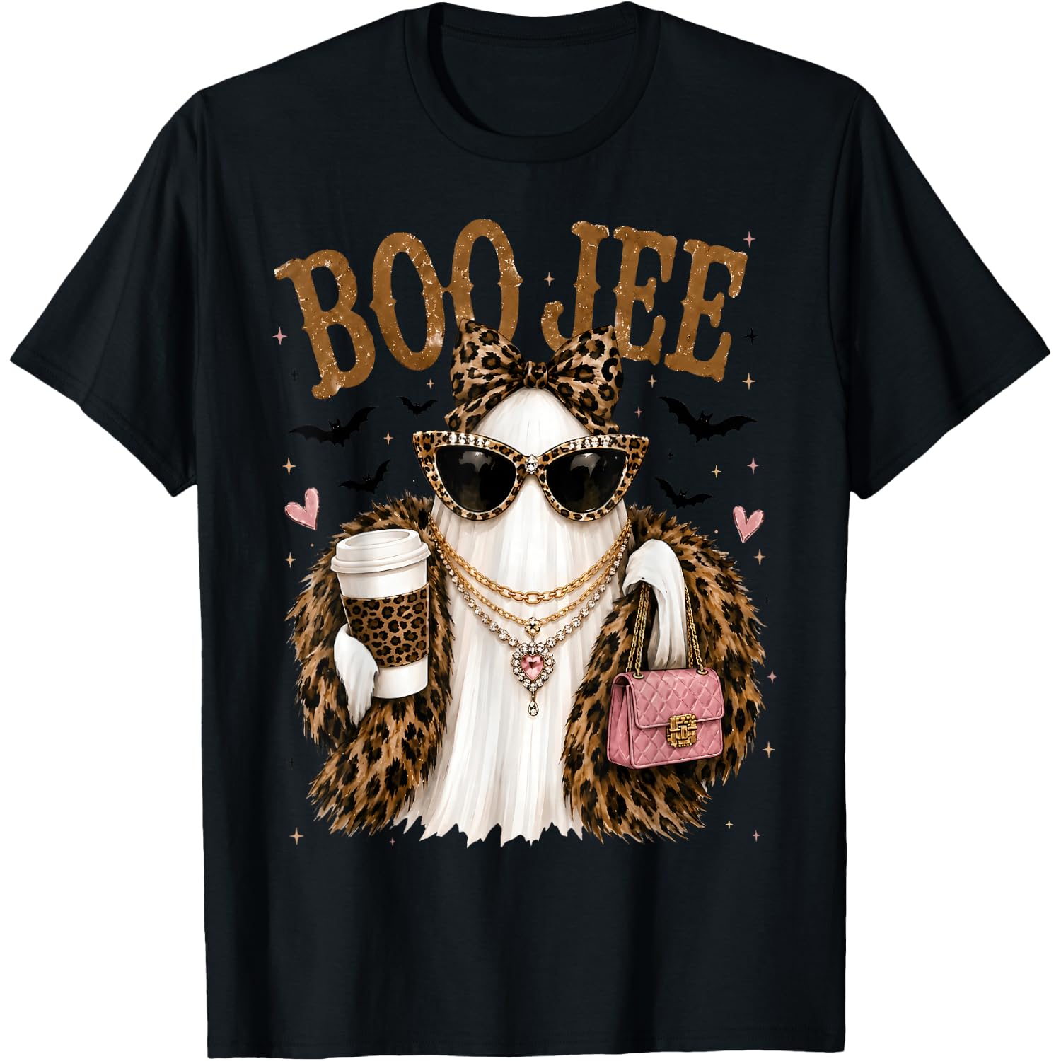 Boo JEE Coquette Leopard Ghost Coffee Halloween Boujee Ghost T-Shirt