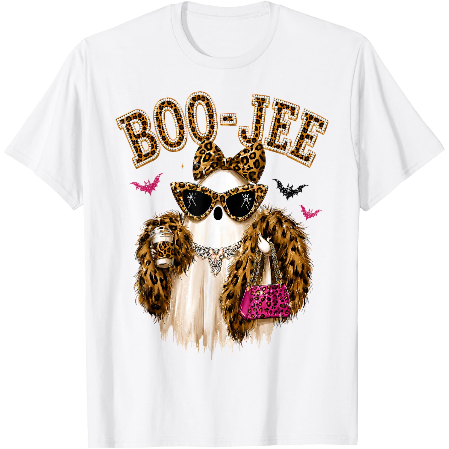 Boo-JEE Cute Leopard Ghost Boujee Women Kids Girls Halloween T-Shirt