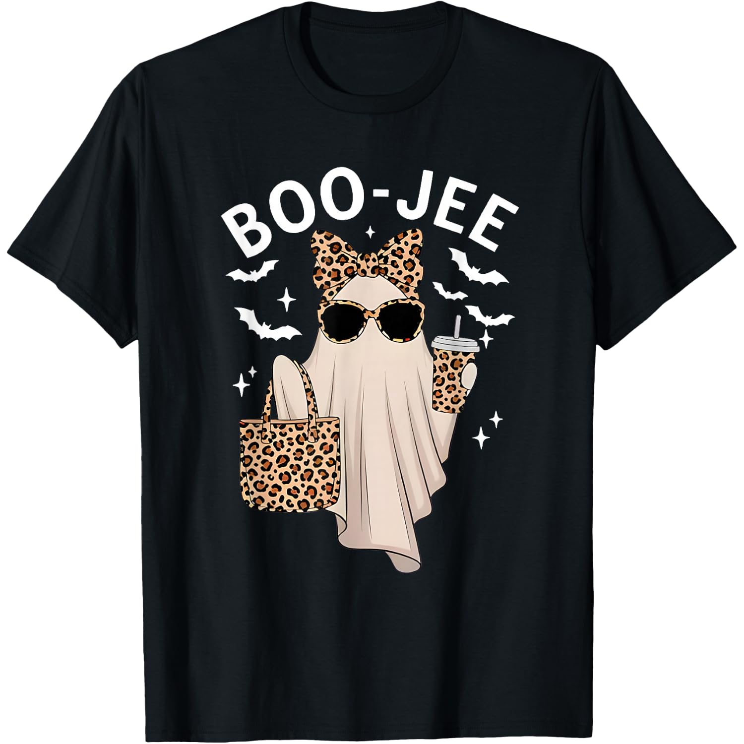 Boo-JEE Ghost Halloween Women Boo JEE Leopard Spooky Season T-Shirt