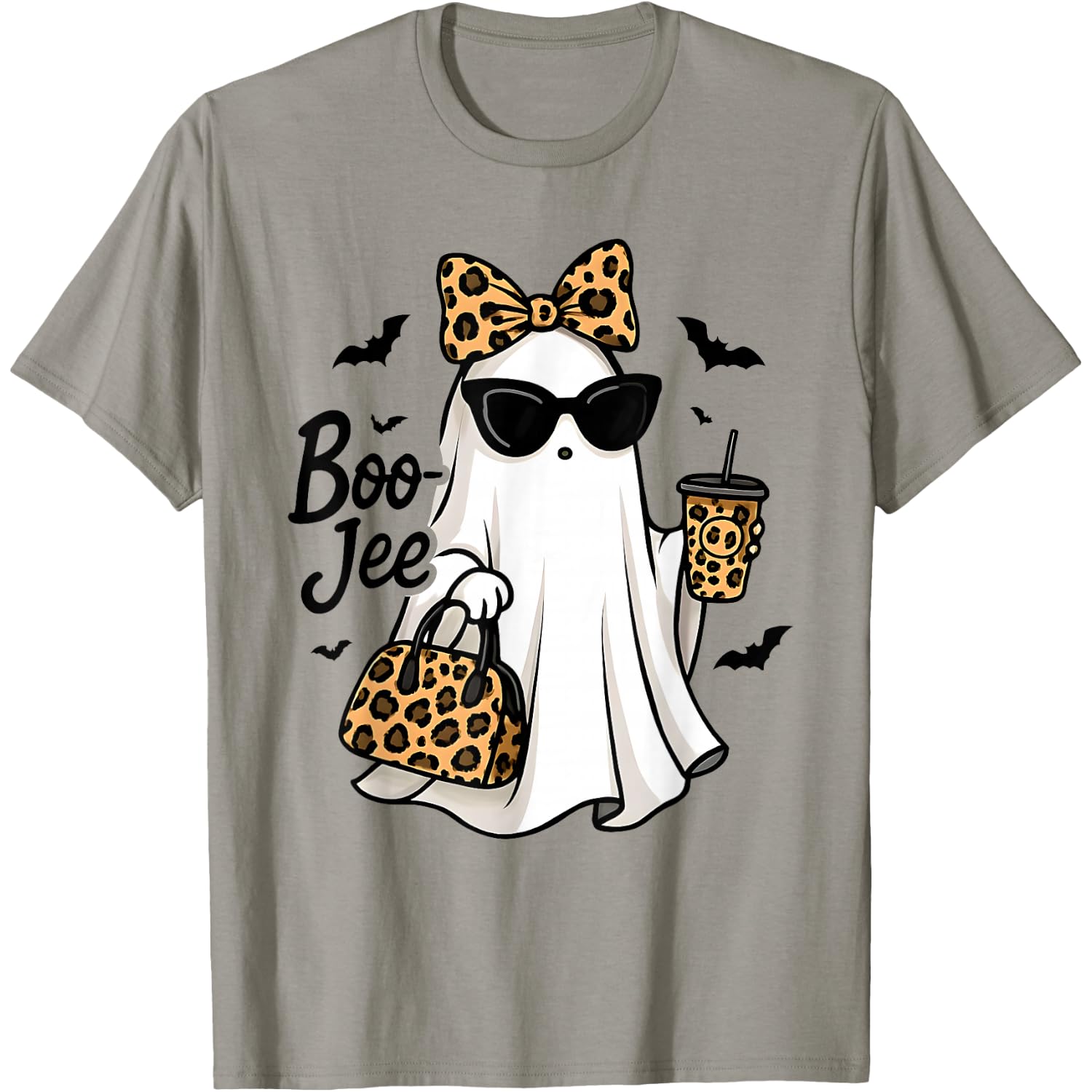 Boo JEE Ghost with Coffee Coquette Bow Halloween Women Girl T-Shirt