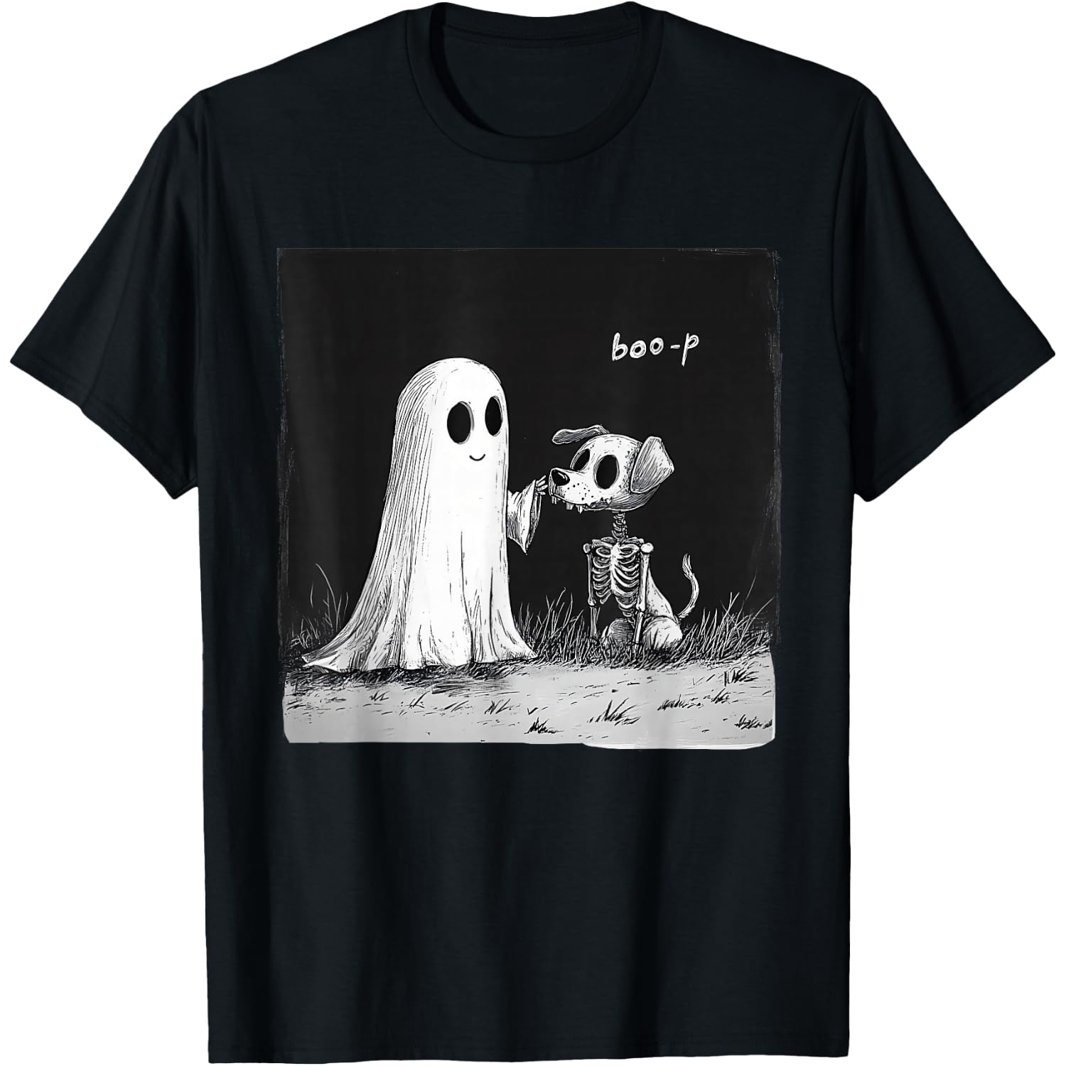 Boo-P Ghost Dog Skeleton Funny Cute Halloween Vintage T-Shirt