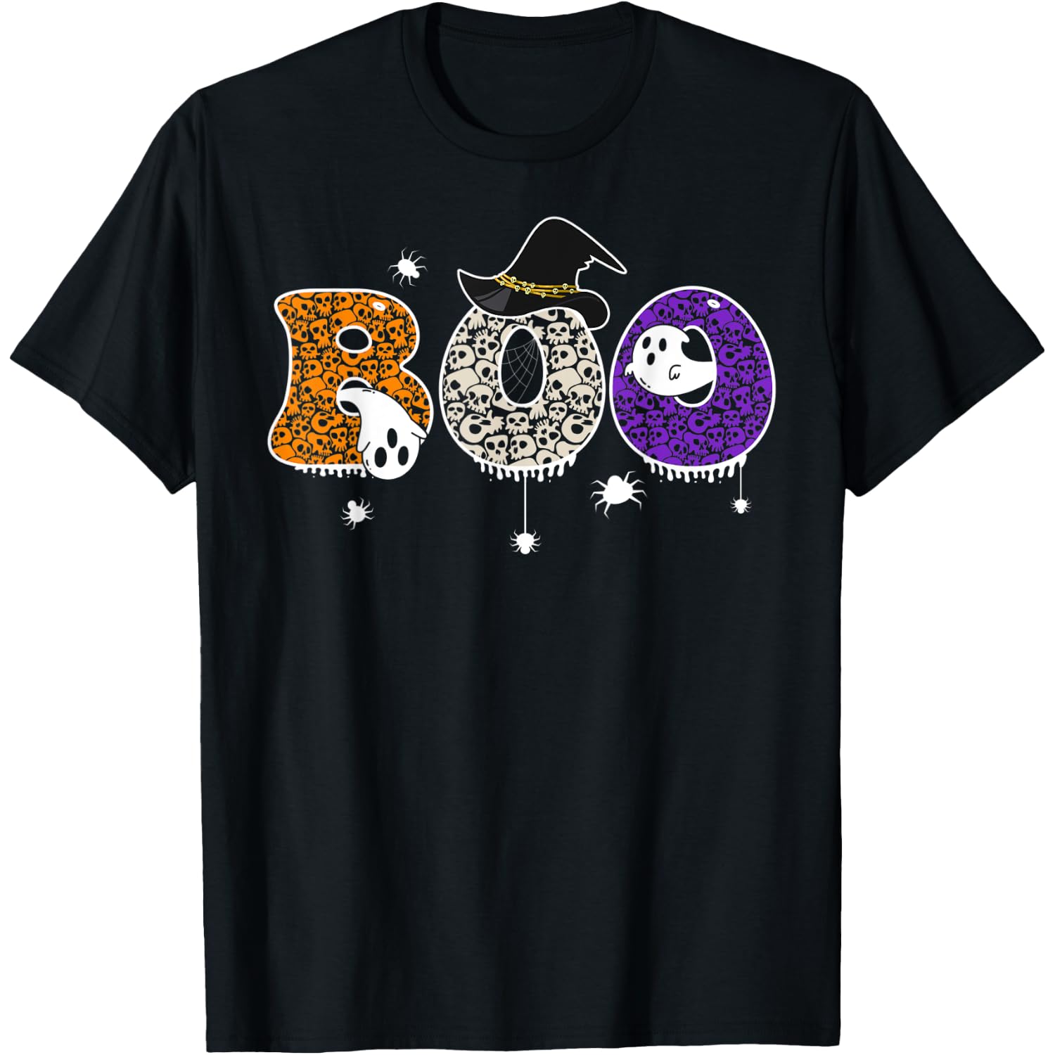 Boo Skull Spider Witch Hat Halloween T-Shirt