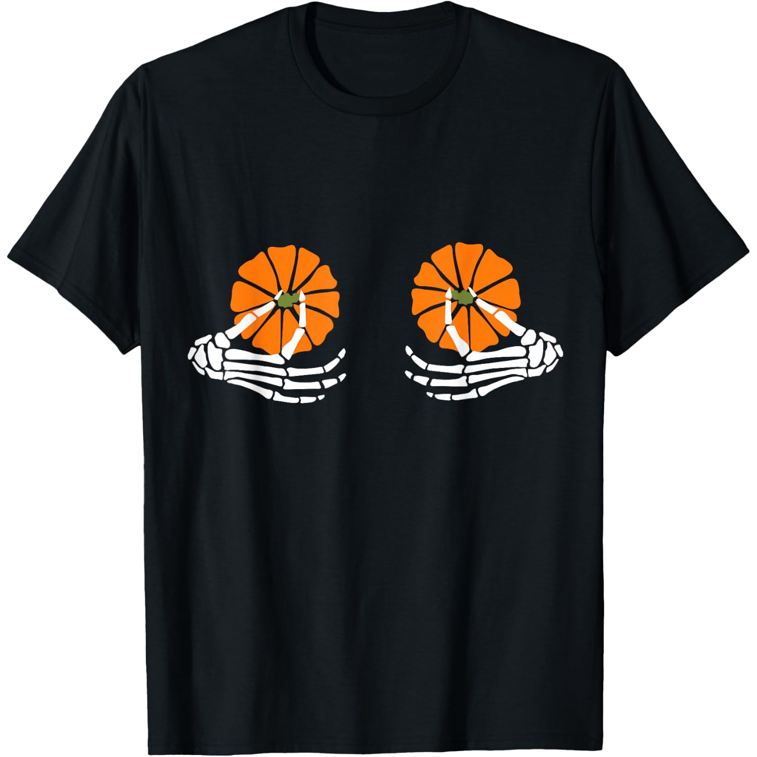 Boobs Pumpkin Skeleton Hand Halloween T-Shirt